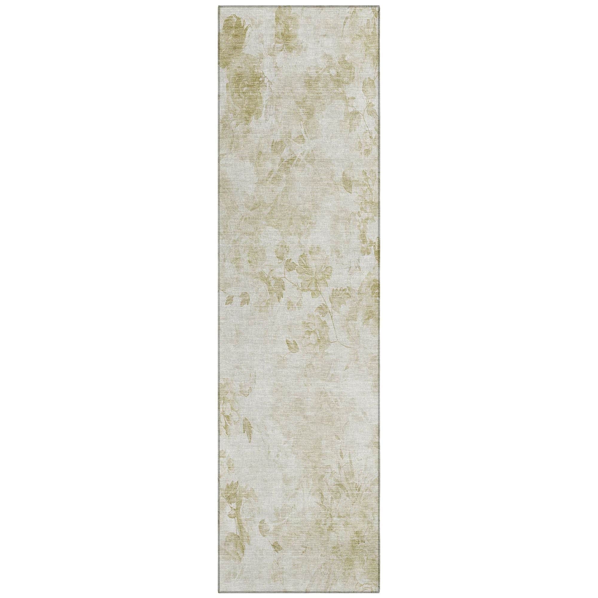 Machine Washable Khaki Brown Rug - Indoor / Outdoor - Kids / Pet Friendly Floral Print Rug
