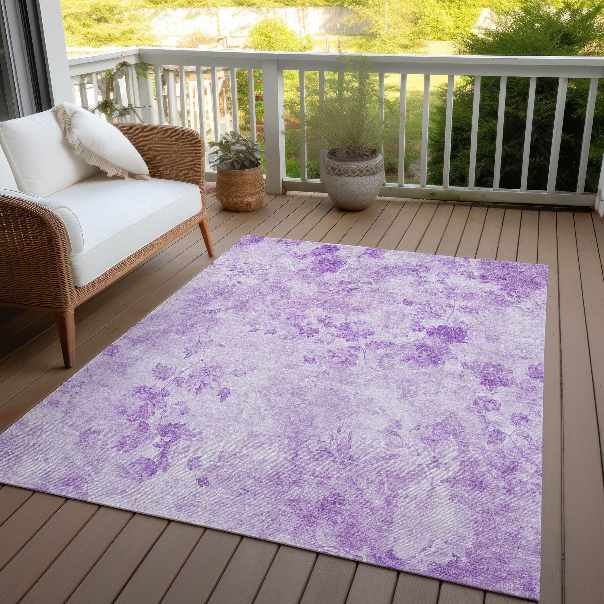 Machine Washable Lavender Purple Rug - Indoor / Outdoor - Kids / Pet Friendly Floral Print Rug
