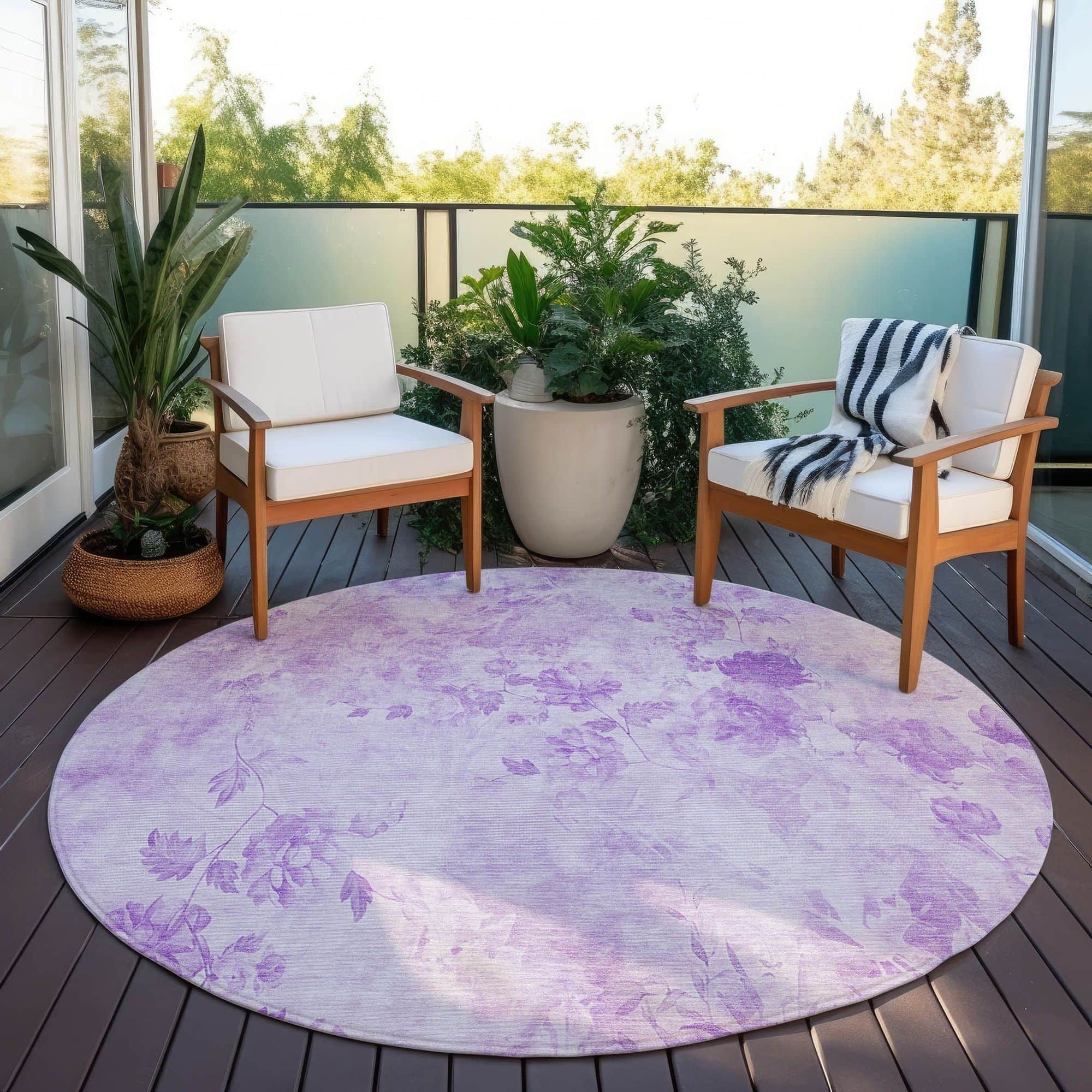Machine Washable Lavender Purple Rug - Indoor / Outdoor - Kids / Pet Friendly Floral Print Rug