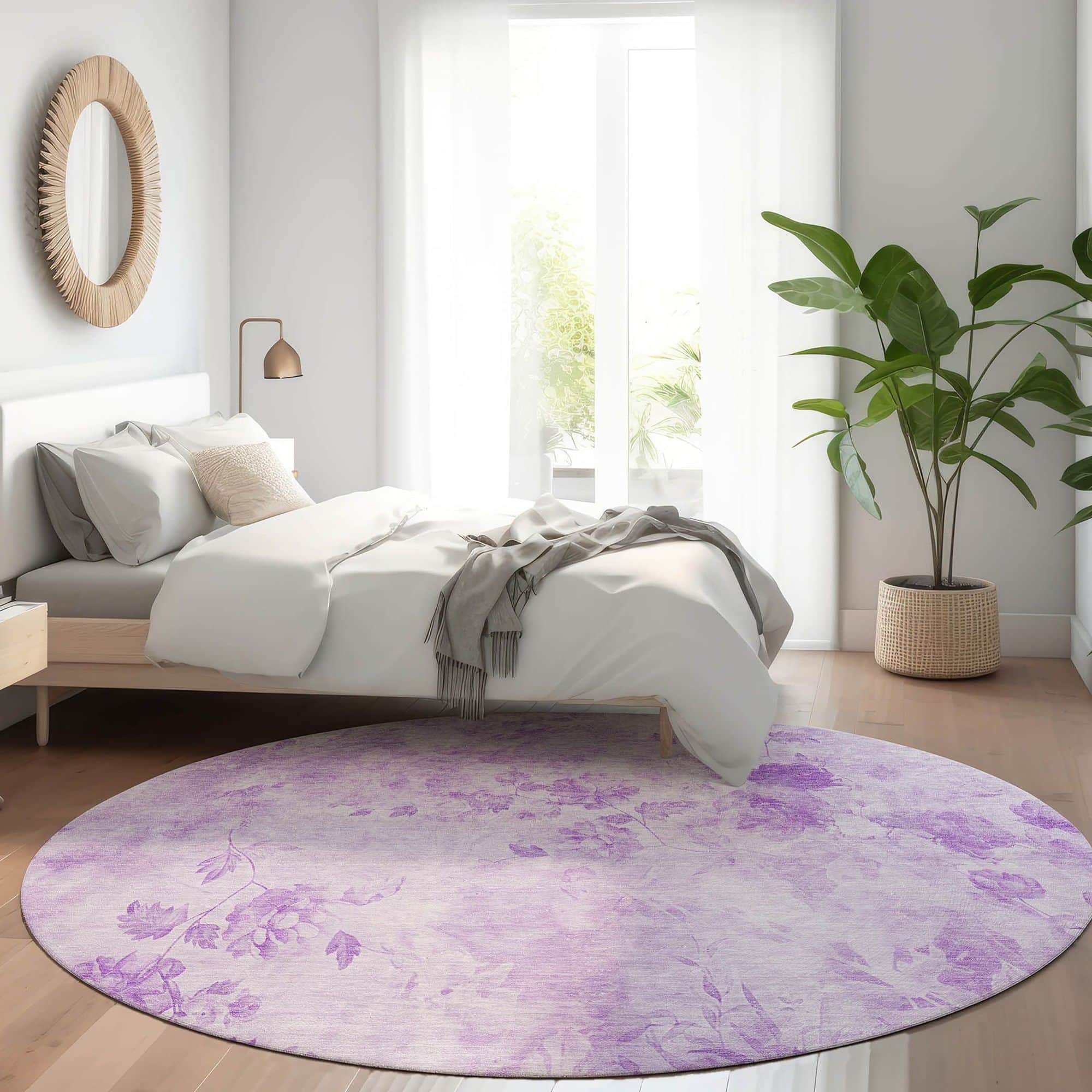 Machine Washable Lavender Purple Rug - Indoor / Outdoor - Kids / Pet Friendly Floral Print Rug