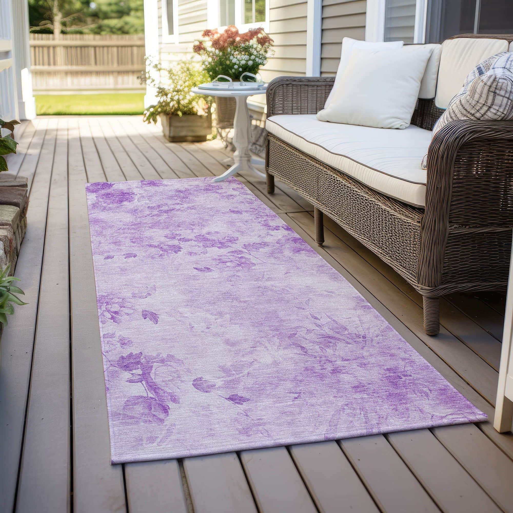 Machine Washable Lavender Purple Rug - Indoor / Outdoor - Kids / Pet Friendly Floral Print Rug