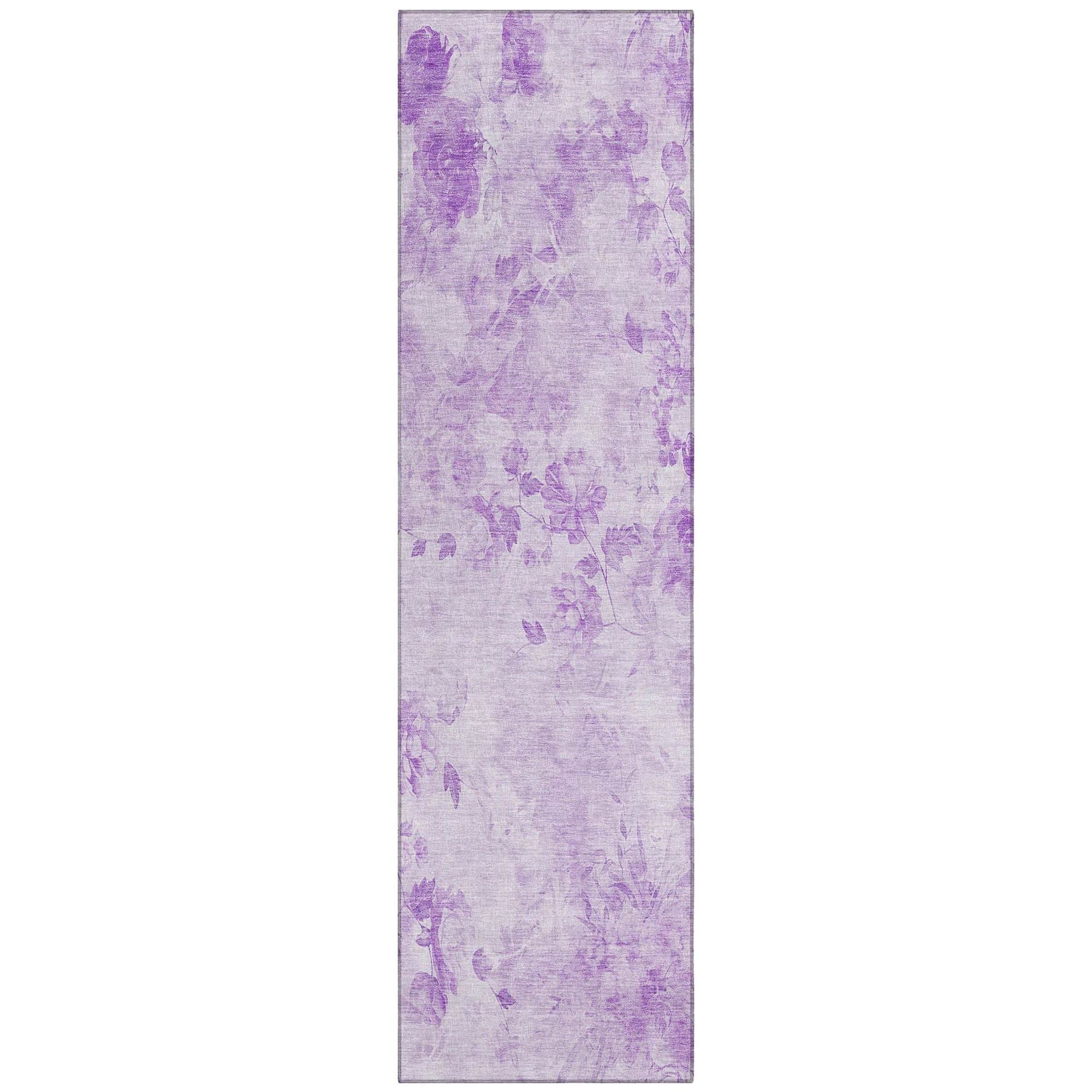 Machine Washable Lavender Purple Rug - Indoor / Outdoor - Kids / Pet Friendly Floral Print Rug