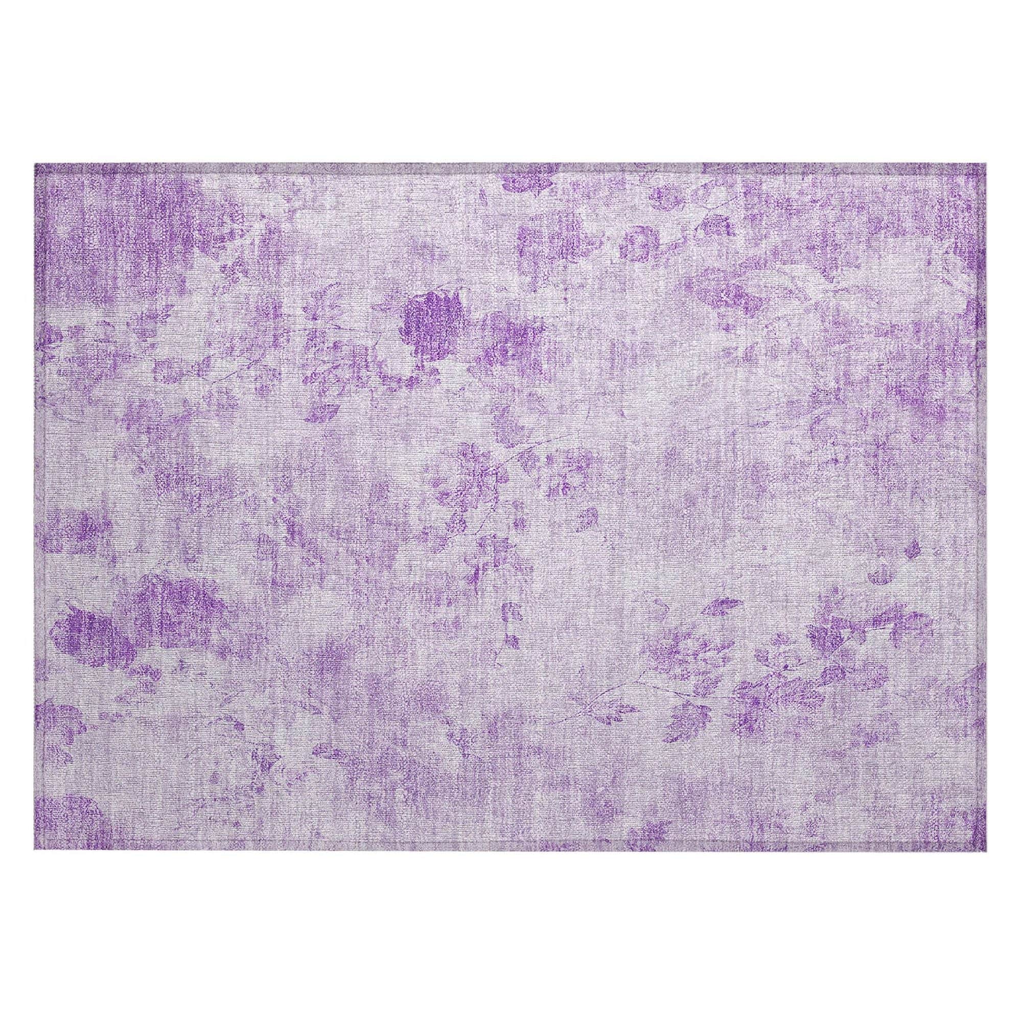 Machine Washable Lavender Purple Rug - Indoor / Outdoor - Kids / Pet Friendly Floral Print Rug