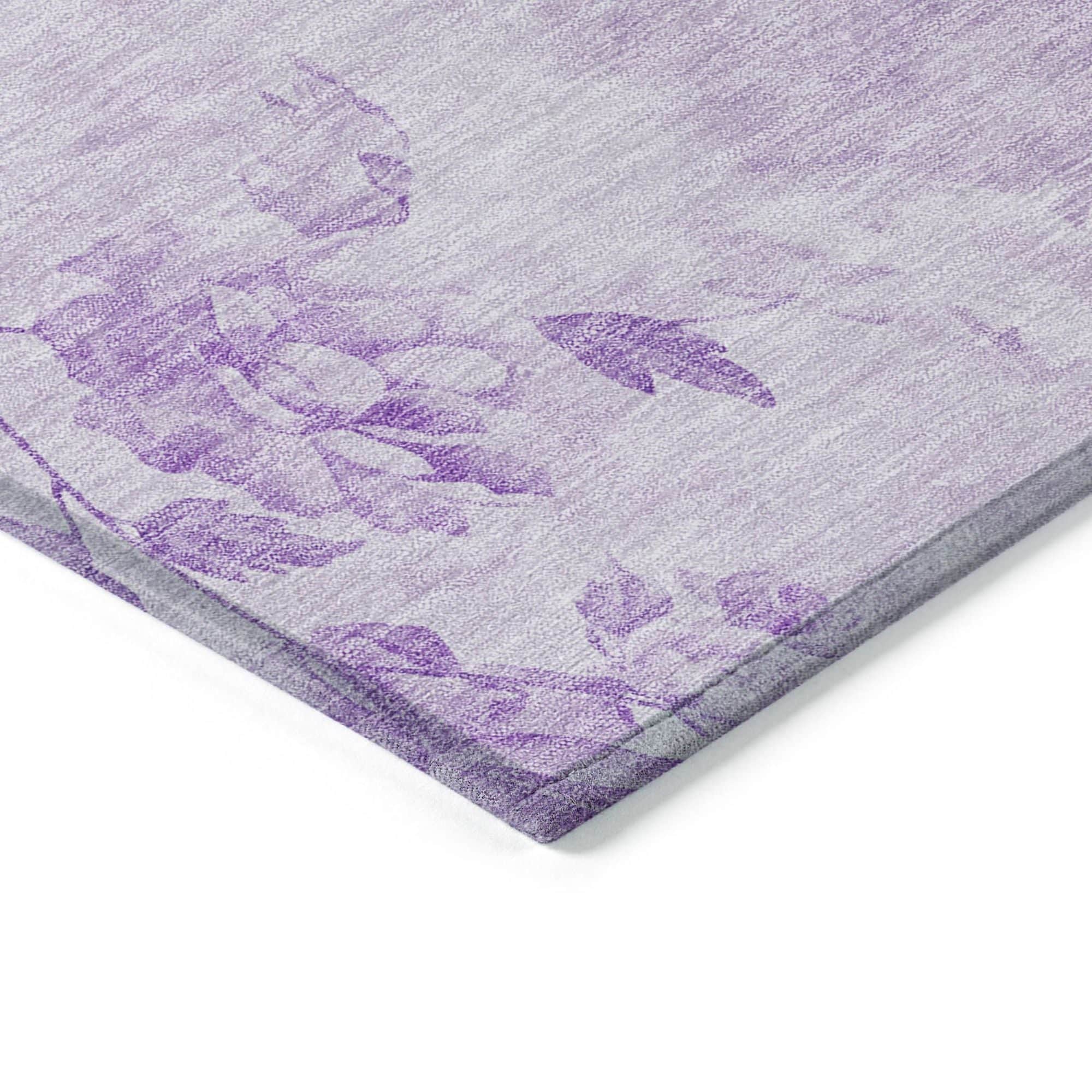 Machine Washable Lavender Purple Rug - Indoor / Outdoor - Kids / Pet Friendly Floral Print Rug