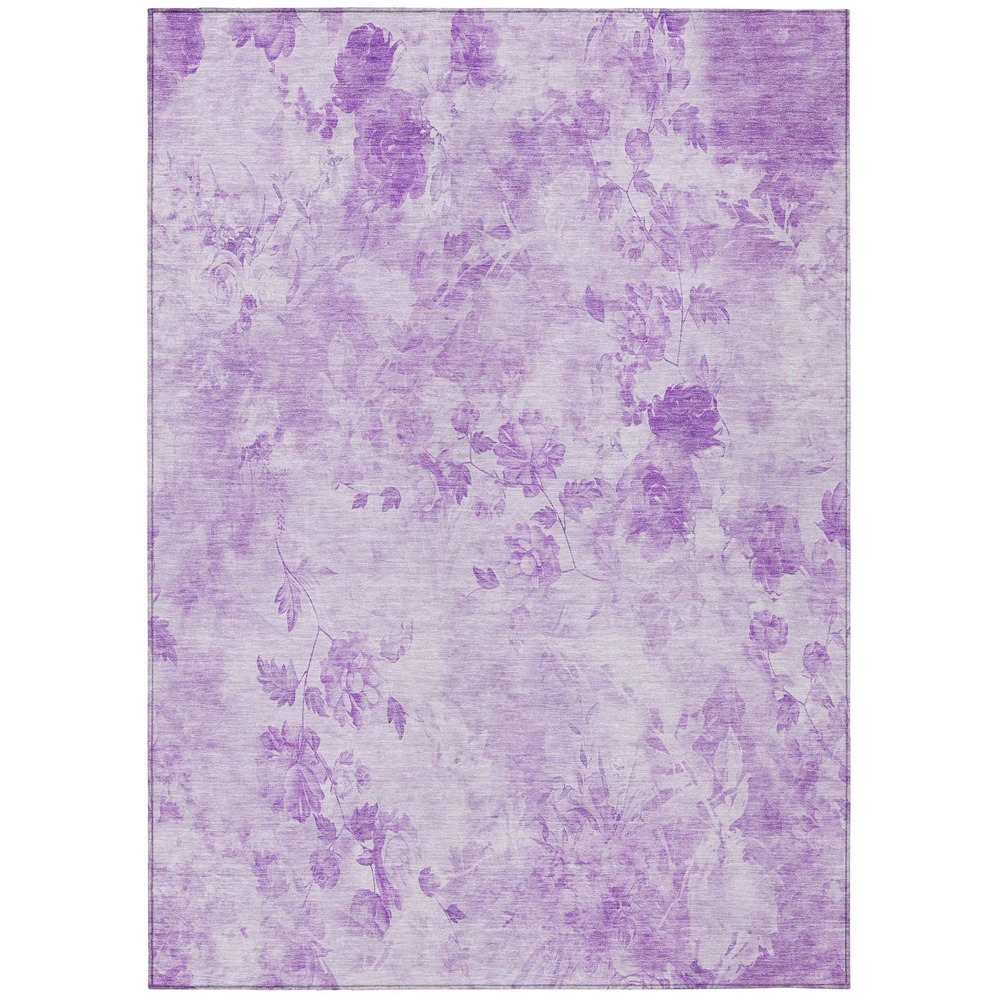 Machine Washable Lavender Purple Rug - Indoor / Outdoor - Kids / Pet Friendly Floral Print Rug