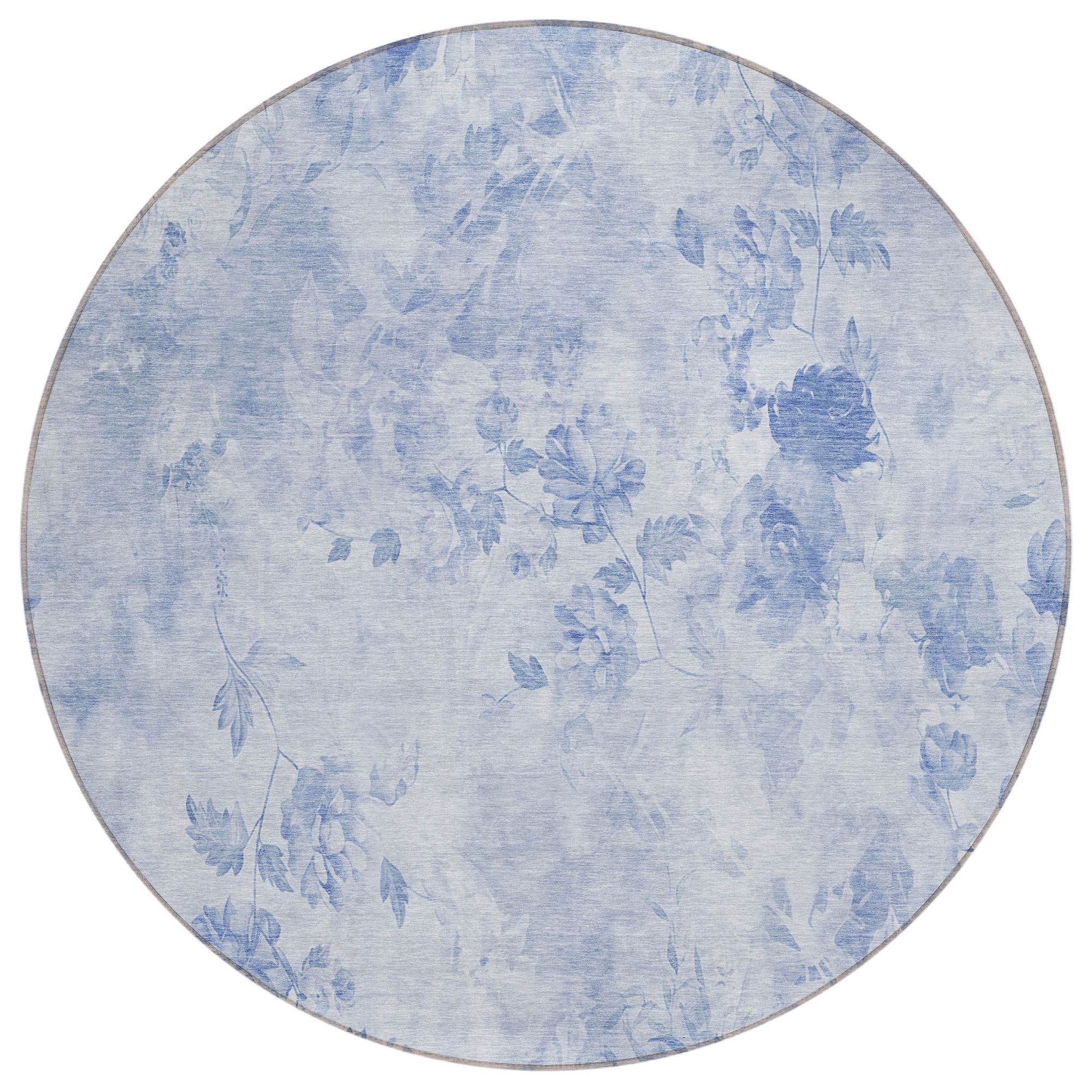 Machine Washable Sky Blue Rug - Indoor / Outdoor - Kids / Pet Friendly Floral Print Rug