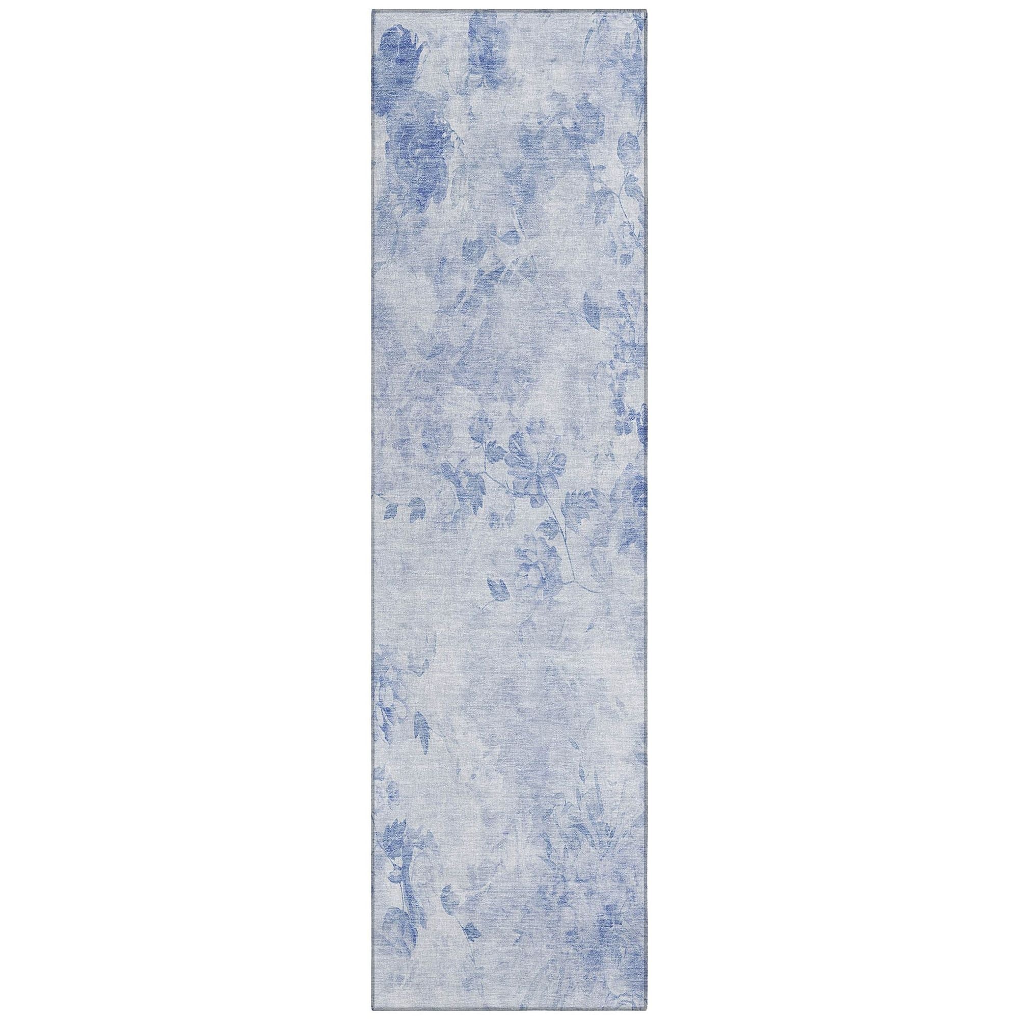 Machine Washable Sky Blue Rug - Indoor / Outdoor - Kids / Pet Friendly Floral Print Rug
