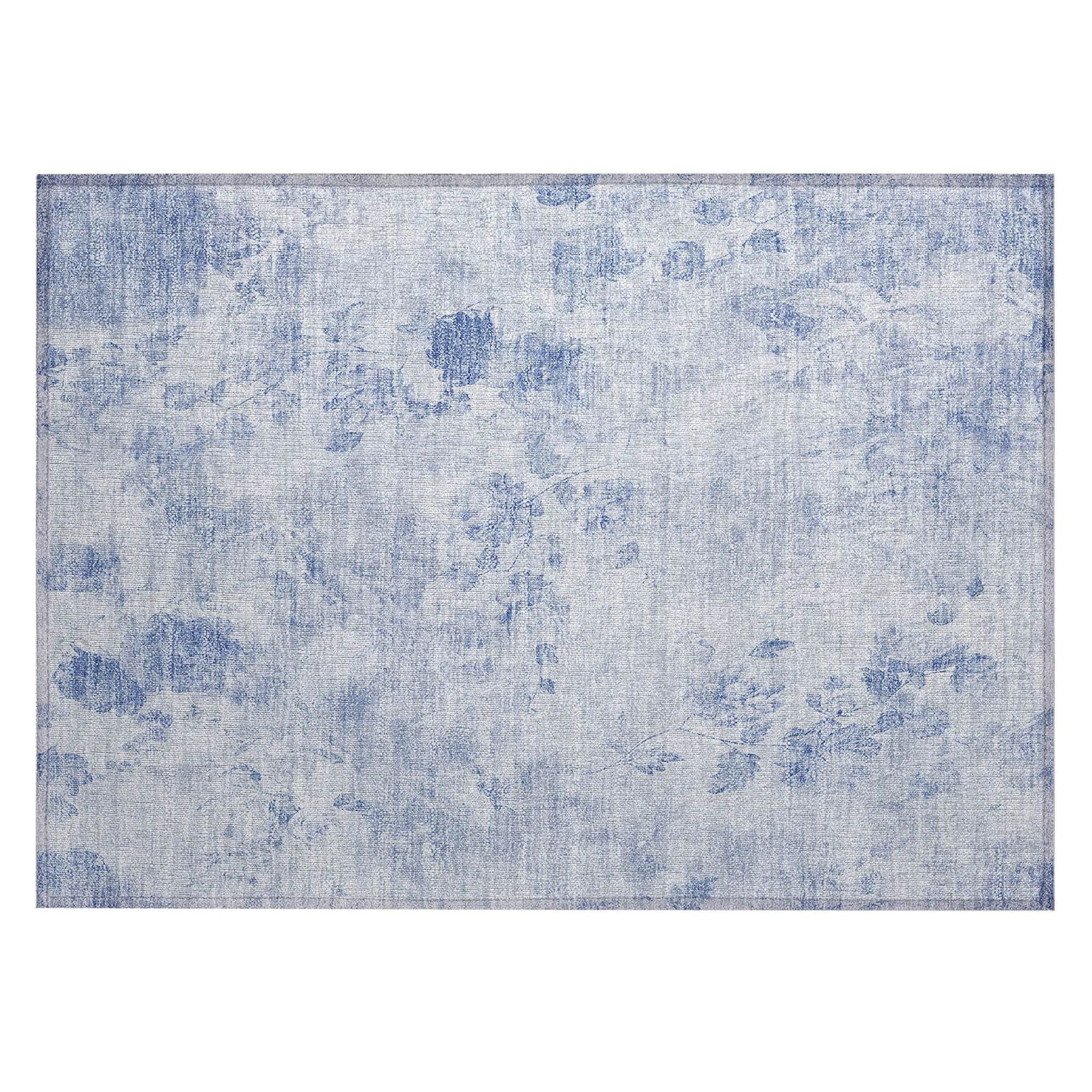 Machine Washable Sky Blue Rug - Indoor / Outdoor - Kids / Pet Friendly Floral Print Rug