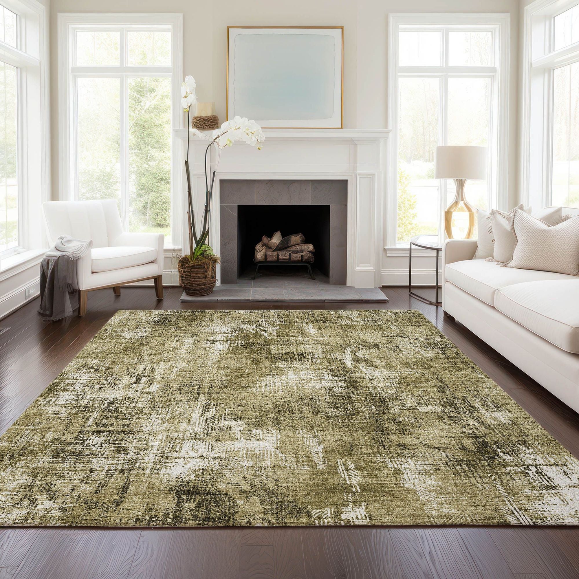 Machine Washable Brown Rug - Indoor / Outdoor - Kids / Pet Friendly Modern Print Rug