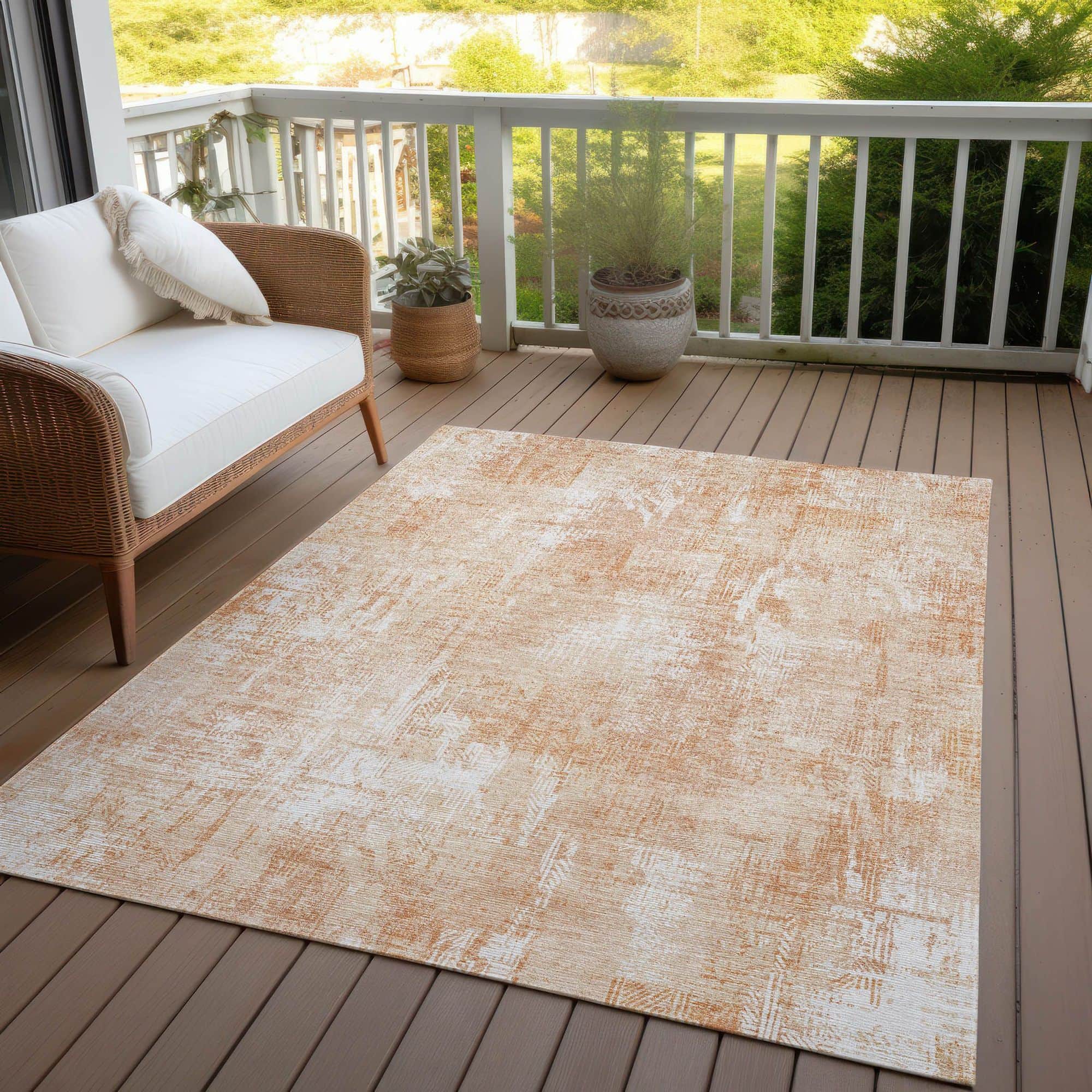 Machine Washable Coral Orange Rug - Indoor / Outdoor - Kids / Pet Friendly Modern Print Rug
