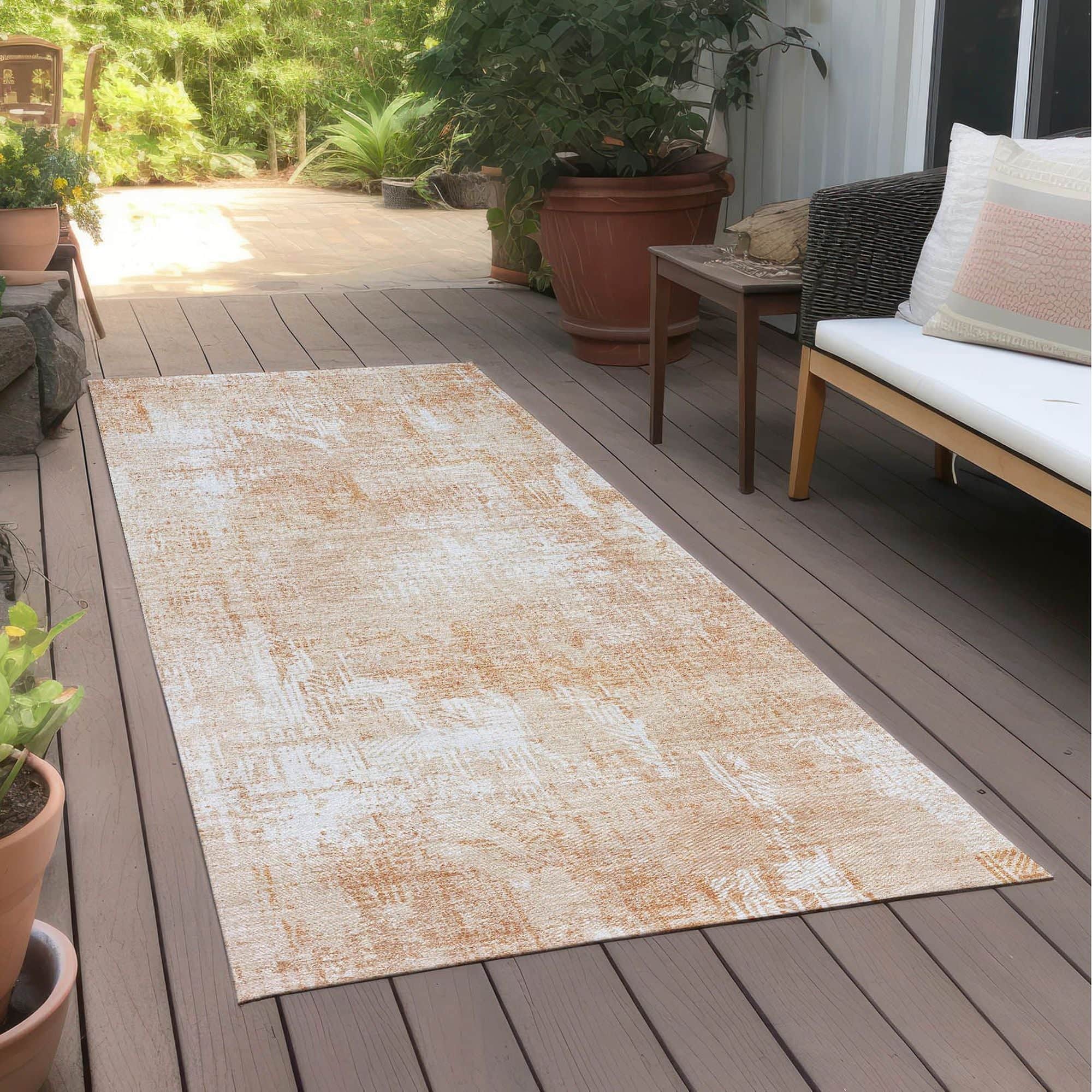 Machine Washable Coral Orange Rug - Indoor / Outdoor - Kids / Pet Friendly Modern Print Rug