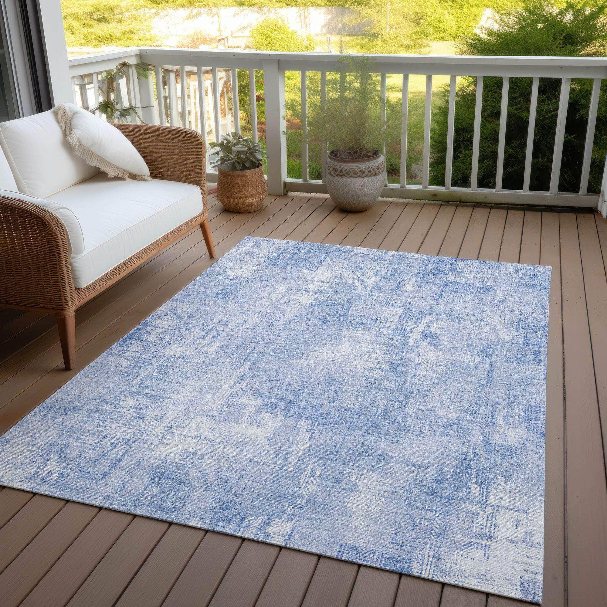 Machine Washable Sky Blue Rug - Indoor / Outdoor - Kids / Pet Friendly Modern Print Rug