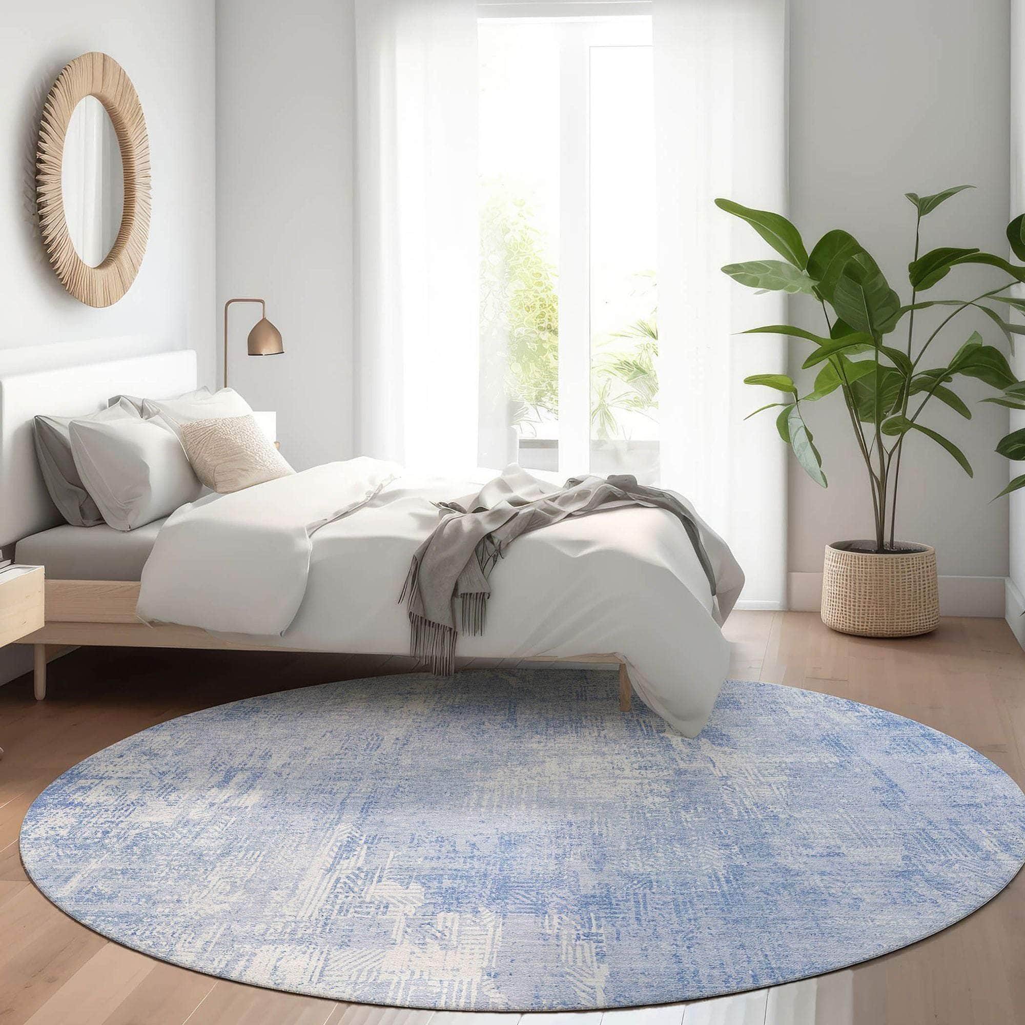 Machine Washable Sky Blue Rug - Indoor / Outdoor - Kids / Pet Friendly Modern Print Rug