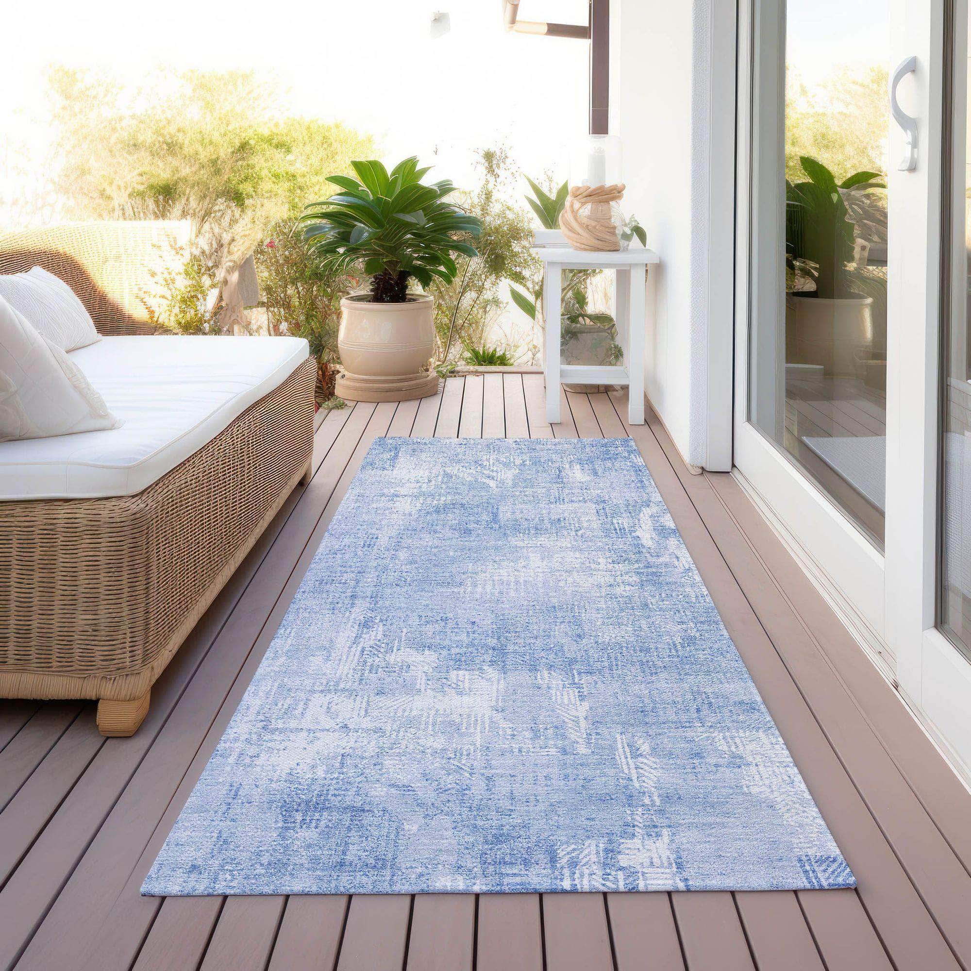 Machine Washable Sky Blue Rug - Indoor / Outdoor - Kids / Pet Friendly Modern Print Rug
