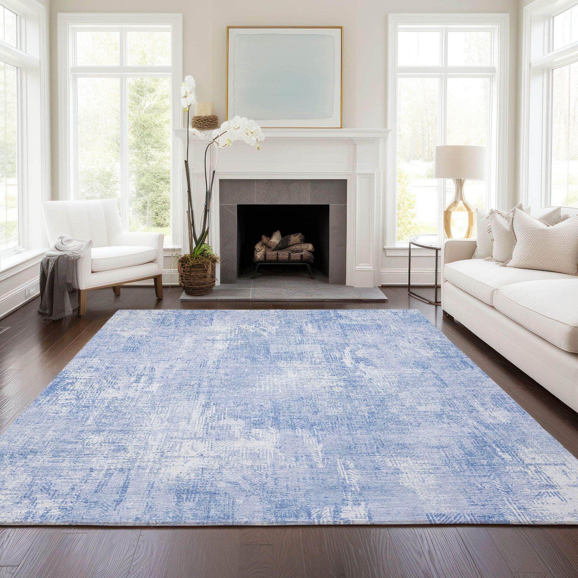 Machine Washable Sky Blue Rug - Indoor / Outdoor - Kids / Pet Friendly Modern Print Rug