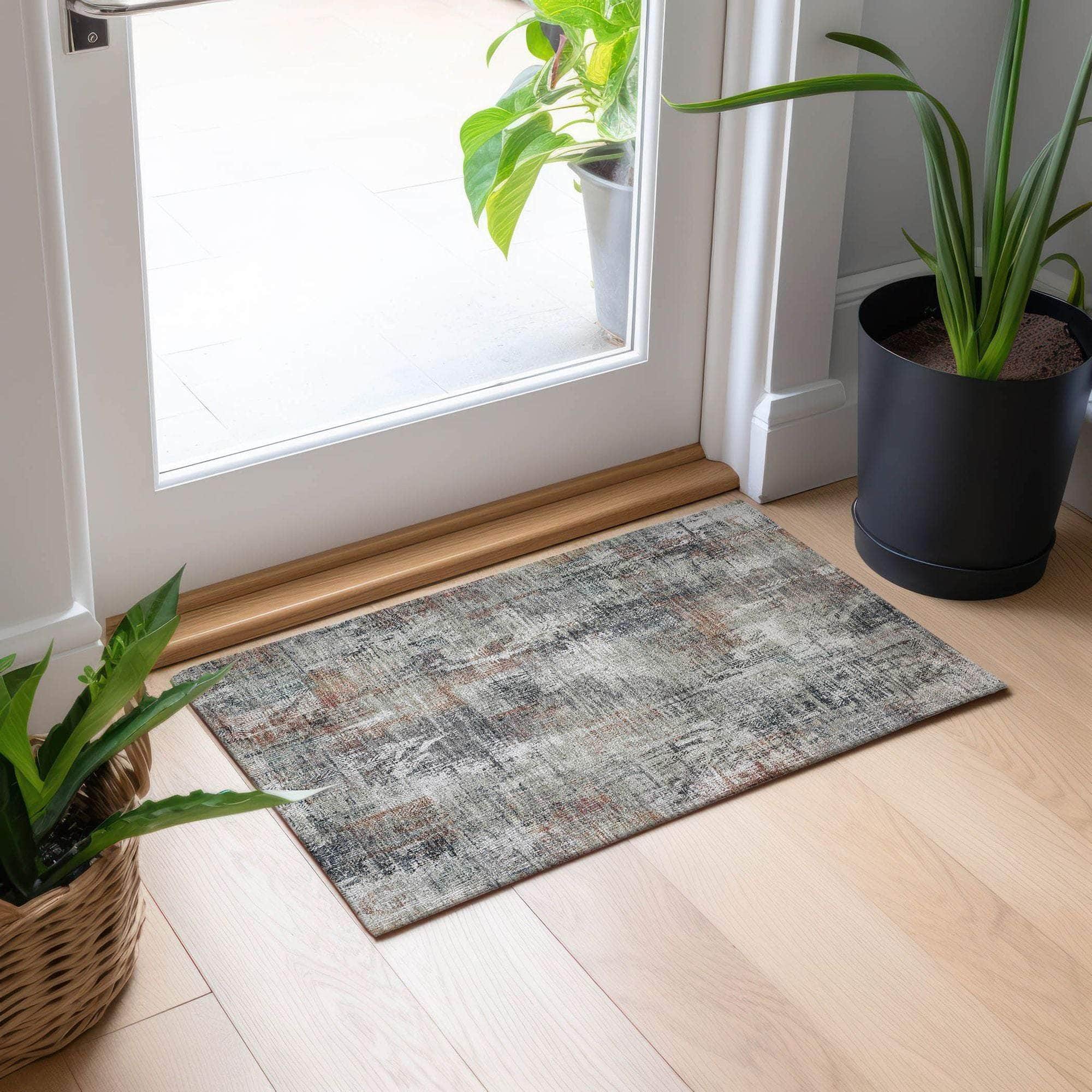 Machine Washable Taupe Brown Rug - Indoor / Outdoor - Kids / Pet Friendly Modern Print Rug