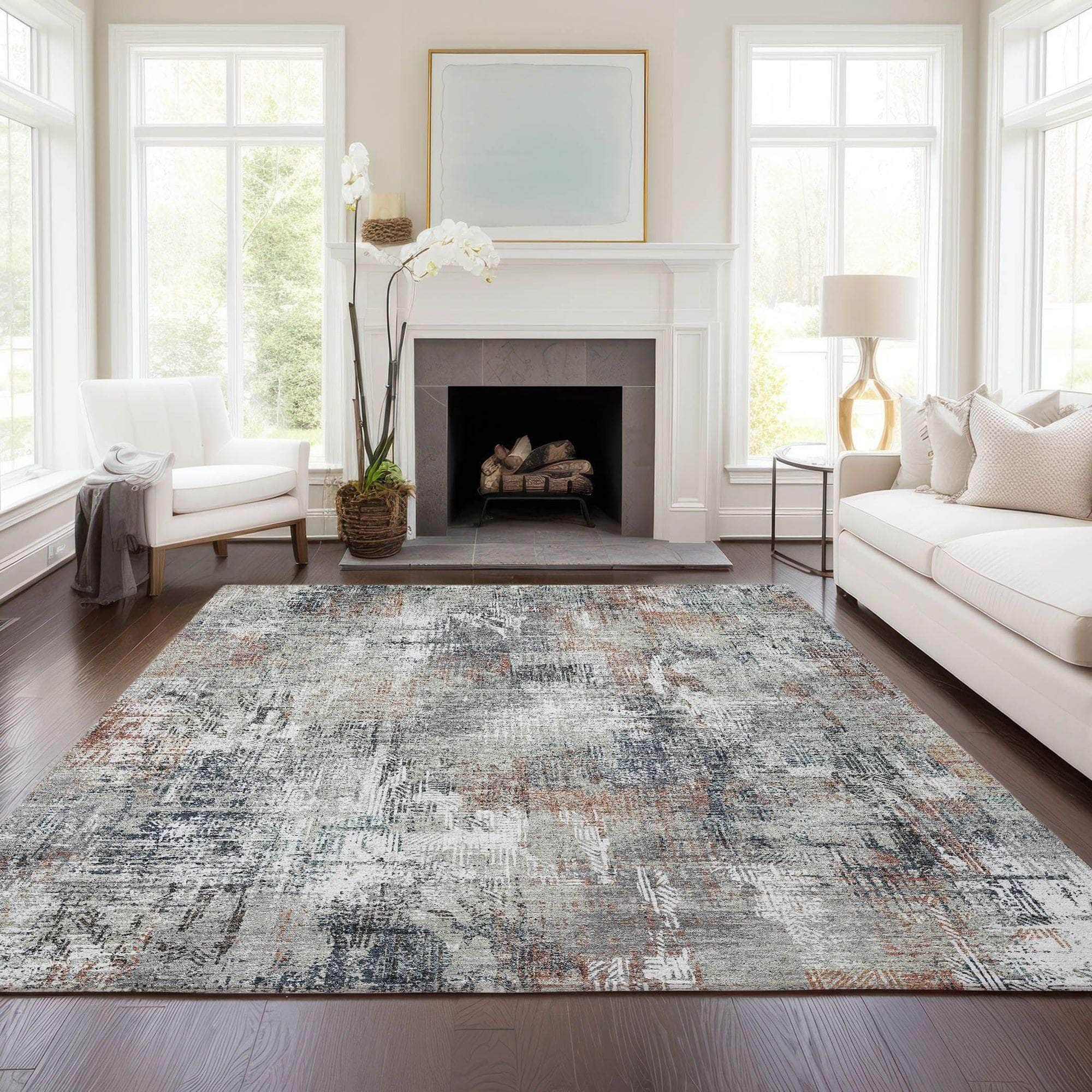 Machine Washable Taupe Brown Rug - Indoor / Outdoor - Kids / Pet Friendly Modern Print Rug