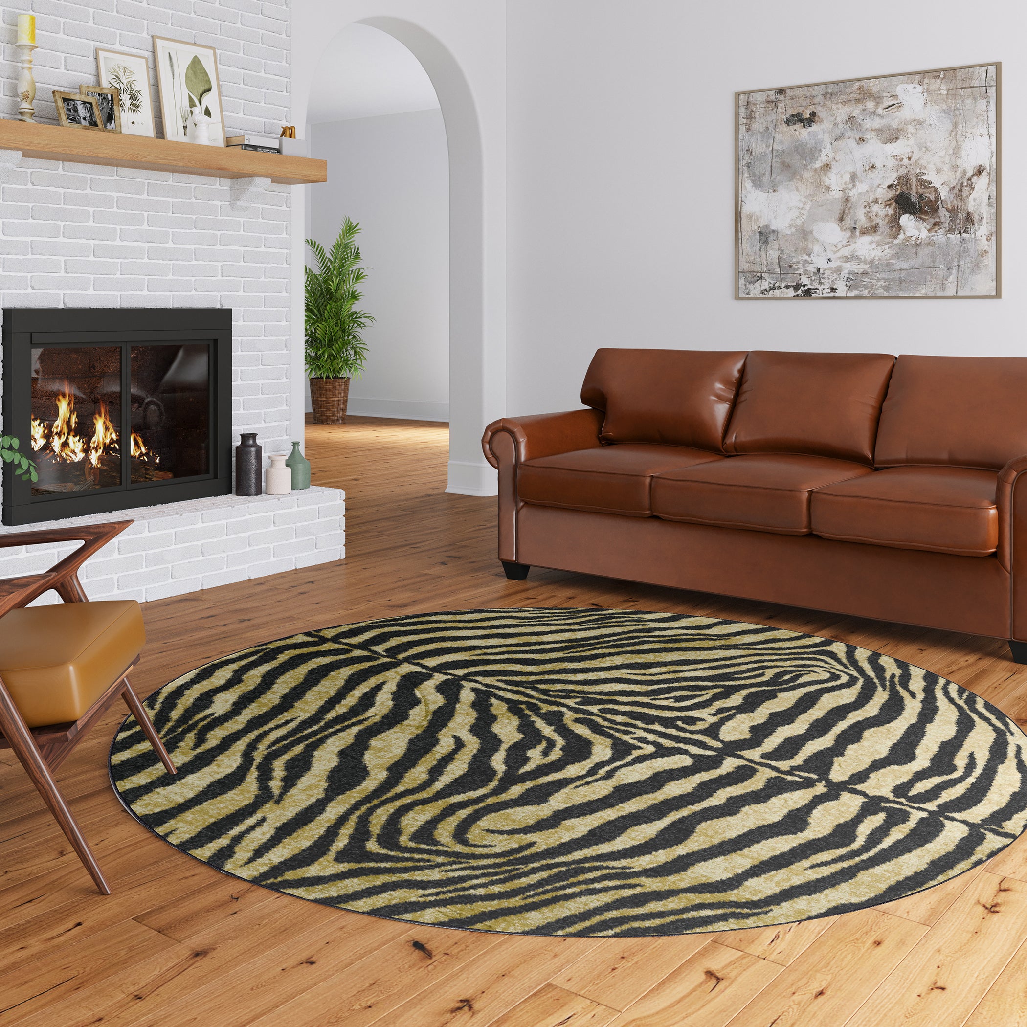 Luxury Machine Washable Casual AK1 Gold Rug 8' x 8' #shape_Round