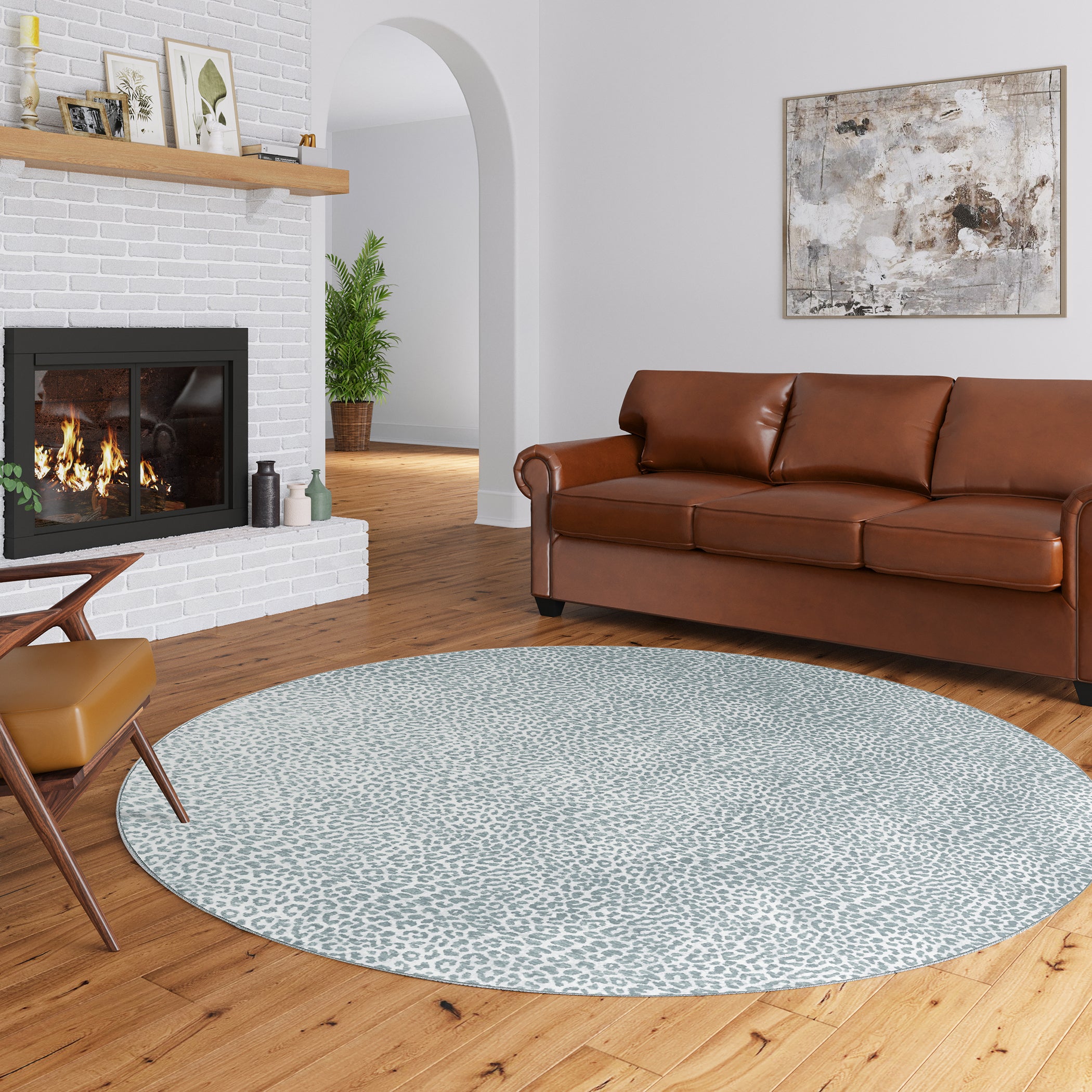Luxury Machine Washable Casual AK2 Flannel Gray Rug 8' x 8' #shape_Round