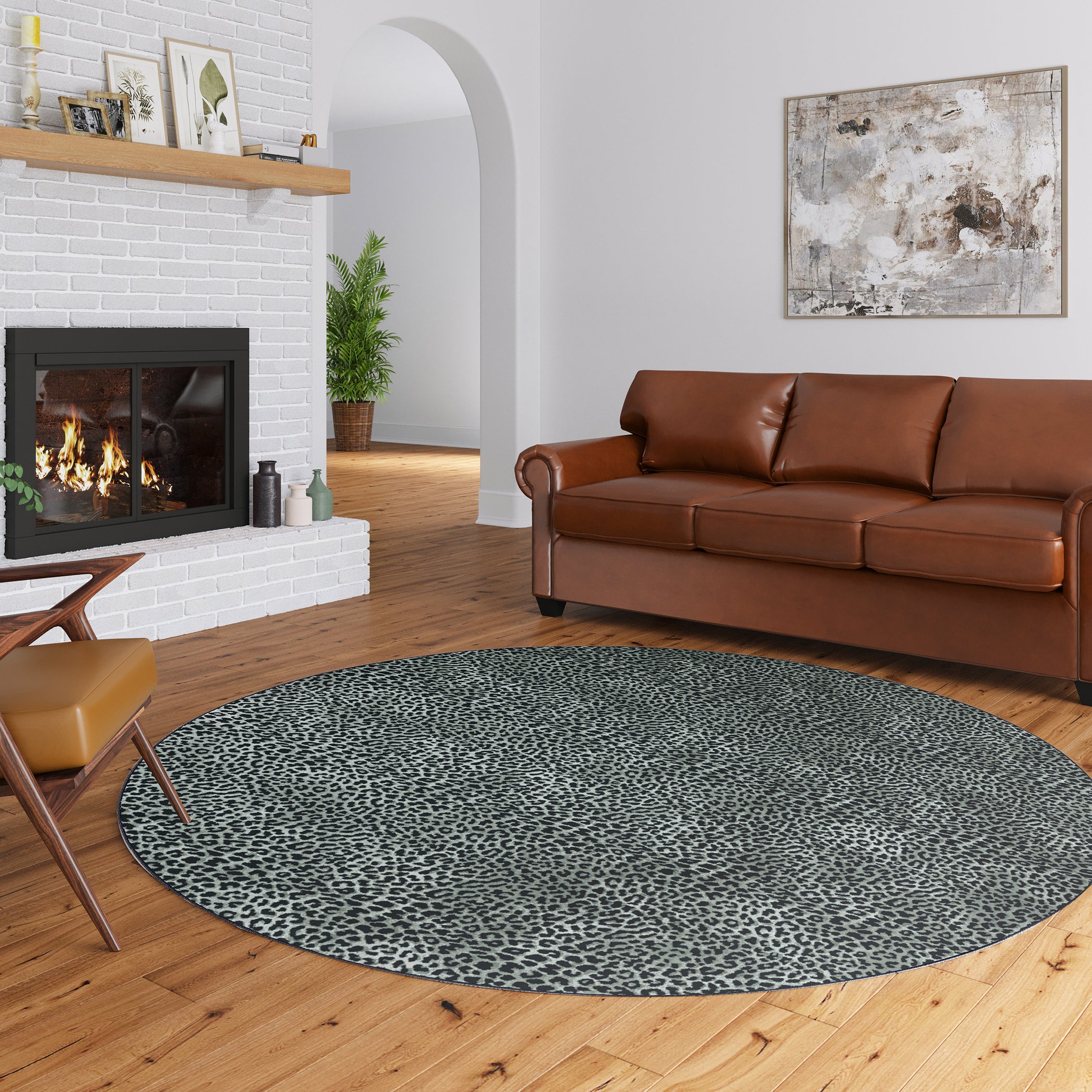 Luxury Machine Washable Casual AK2 Midnight Black Rug 8' x 8' #shape_Round
