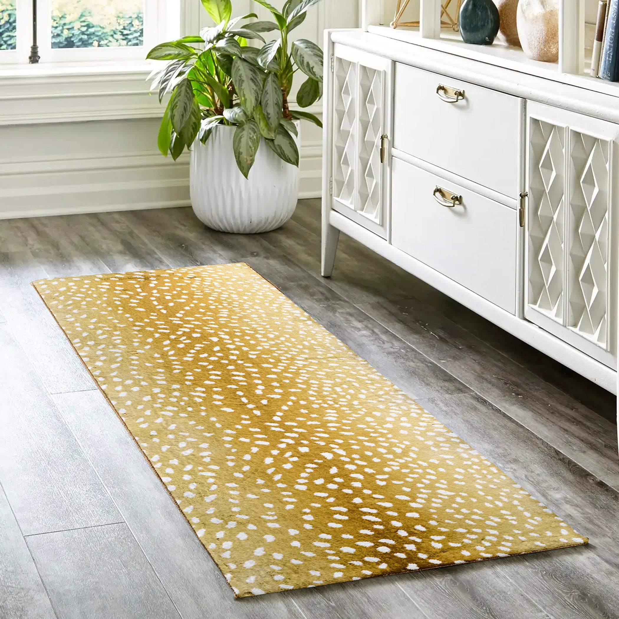 Luxury Machine Washable Casual AK3 Gold Rug 2'3" x 7'6" #shape_Runner