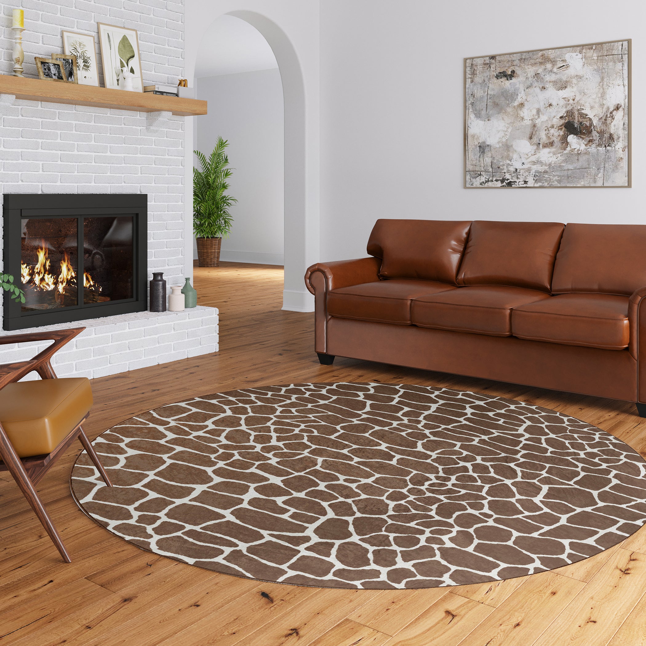 Luxury Machine Washable Casual AK4 Chocolate Brown Rug 8' x 8' #shape_Round
