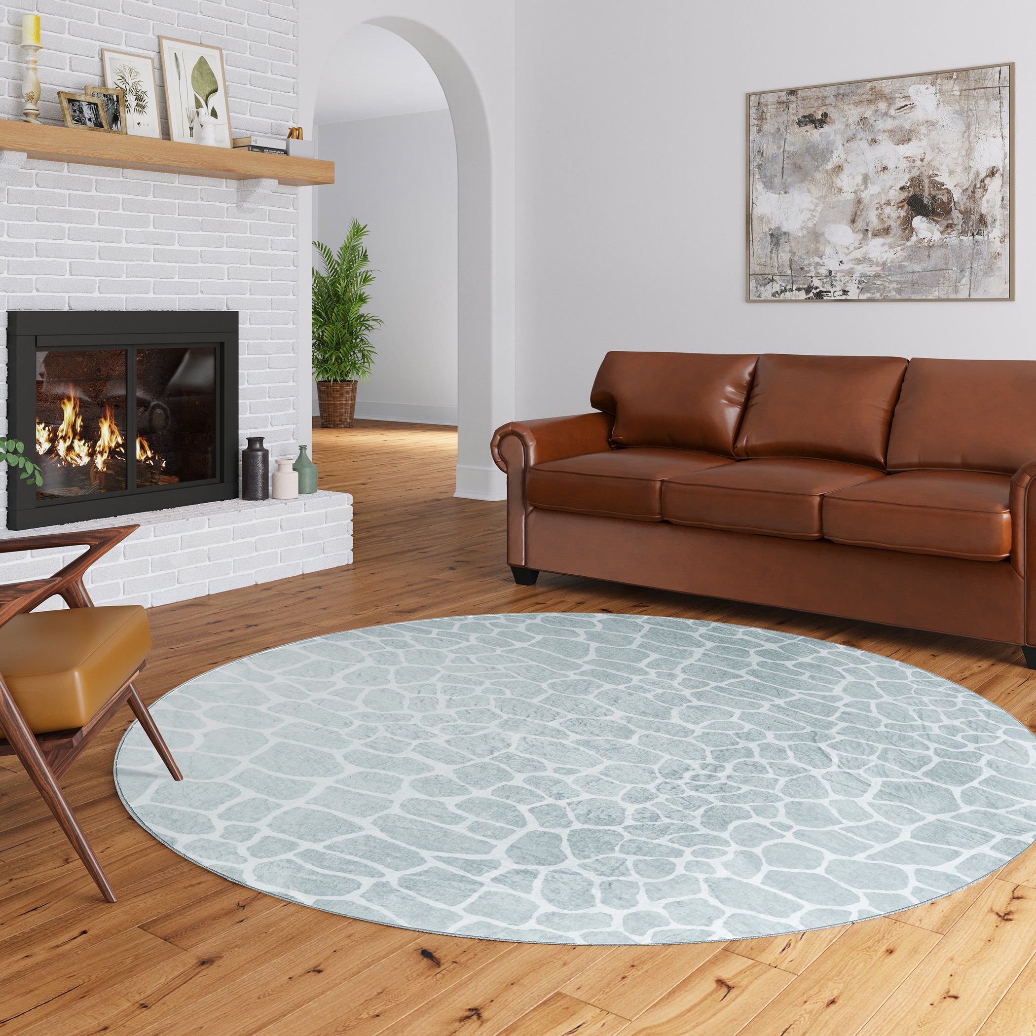 Luxury Machine Washable Casual AK4 Flannel Gray Rug 8' x 8' #shape_Round
