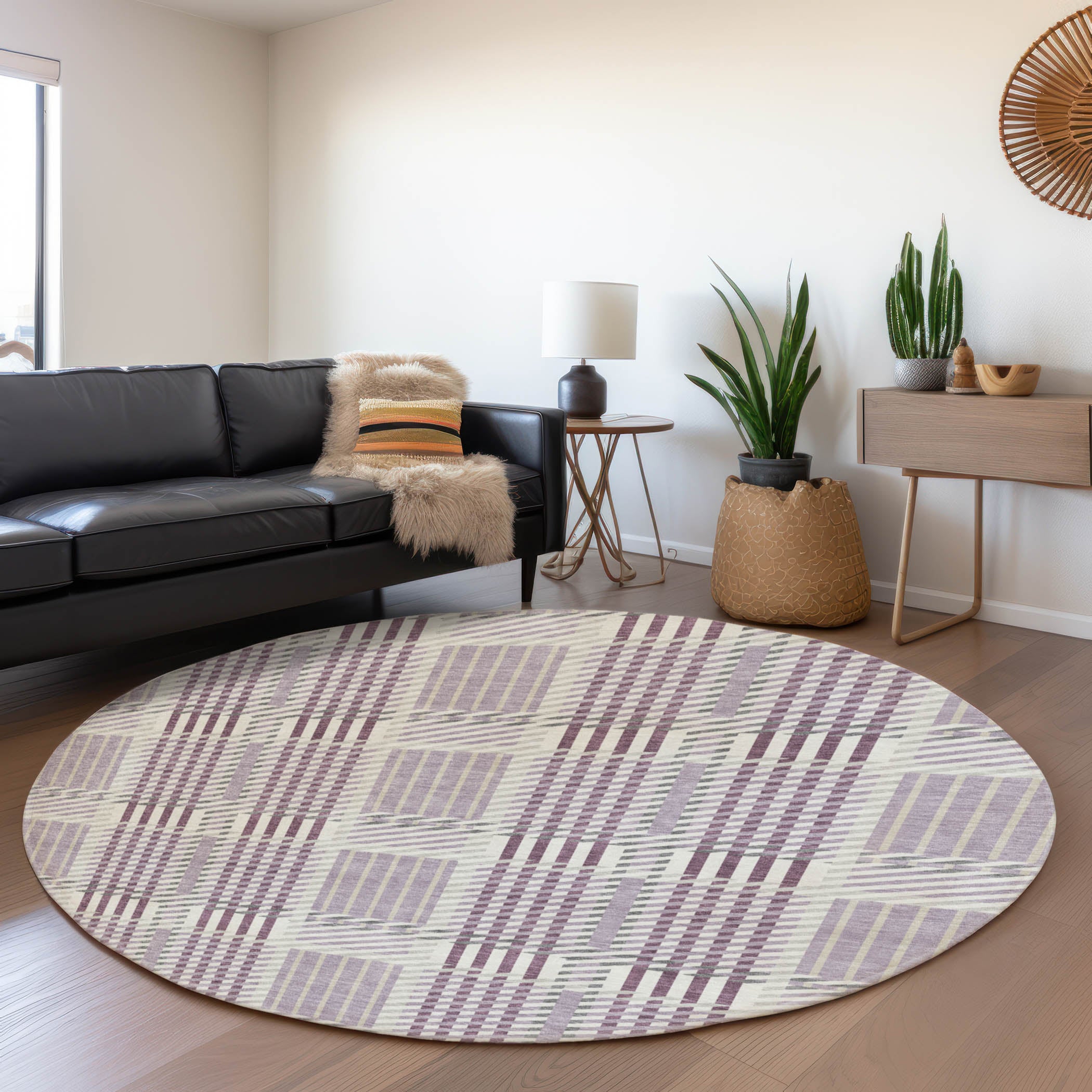 Lisbon Machine Washable Transitional Lavender Purple Rug 8' x 8' #shape_Round