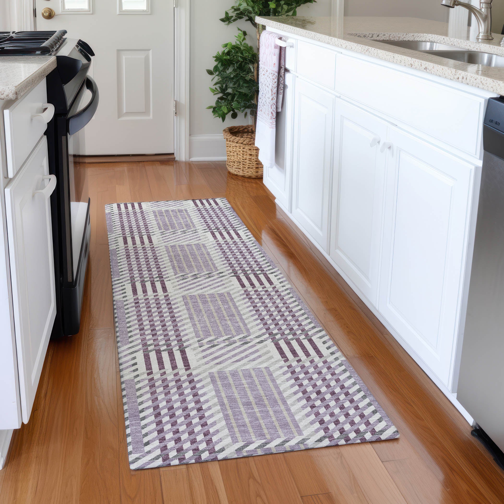 Lisbon Machine Washable Transitional Lavender Purple Rug 2'3" x 7'6" #shape_Runner