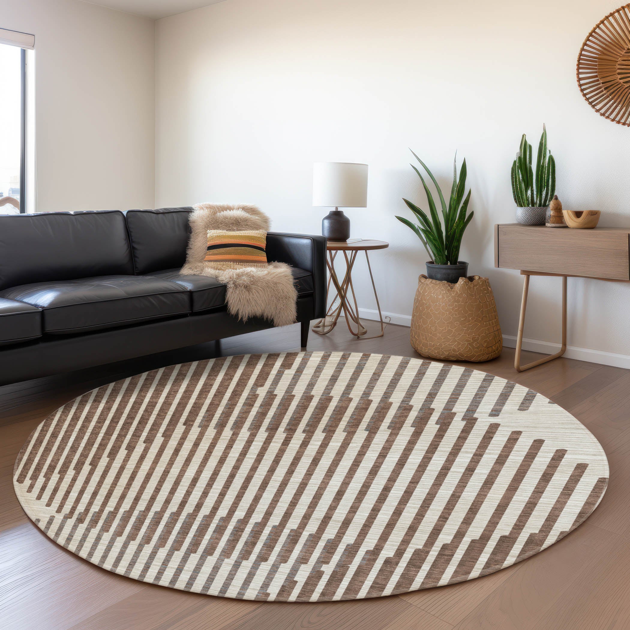 Reykjavik Machine Washable Transitional Brown Rug 8' x 8' #shape_Round