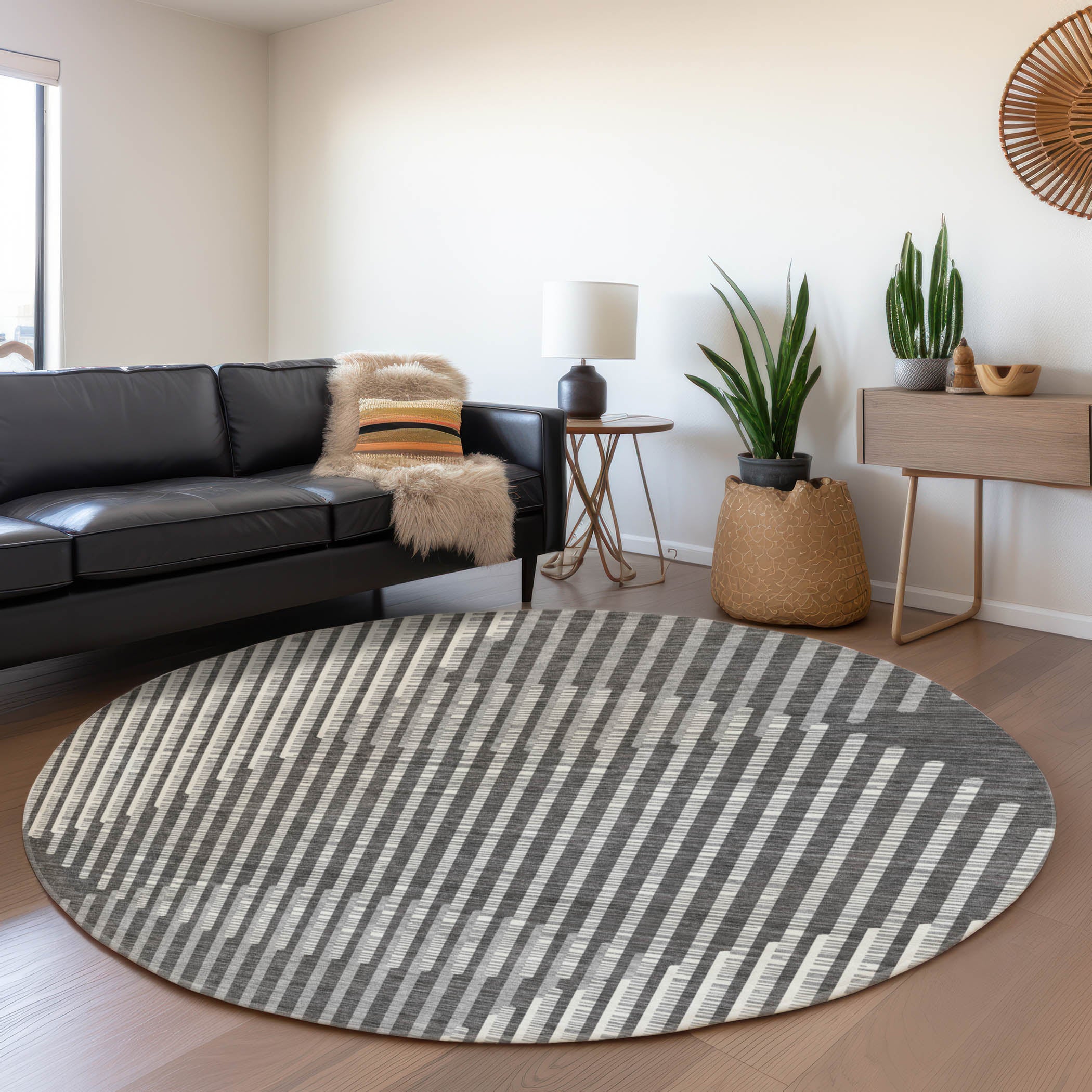 Reykjavik Machine Washable Transitional Charcoal Gray Rug 8' x 8' #shape_Round