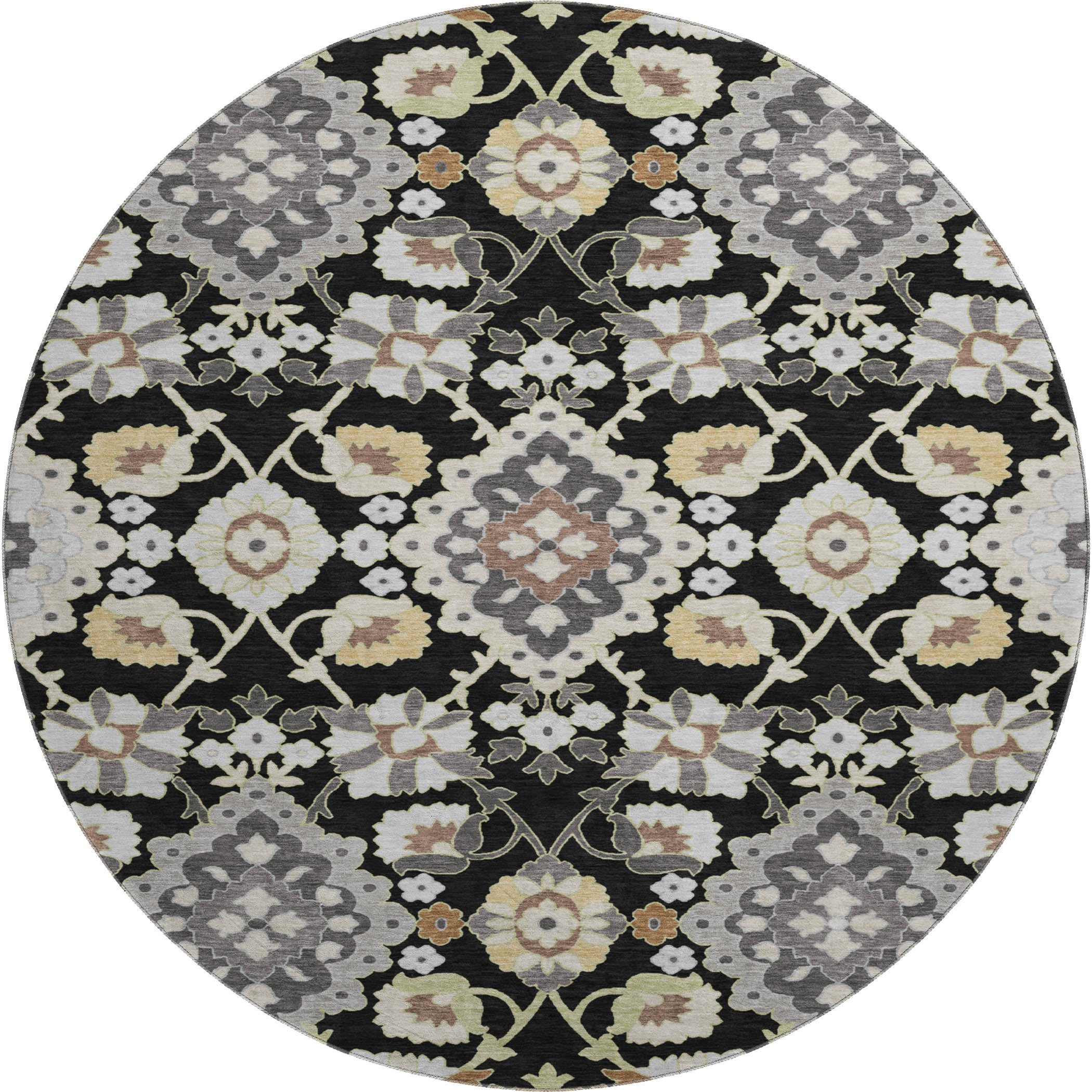Lucerne Machine Washable Traditional Black Rug 8' x 8' #shape_Round