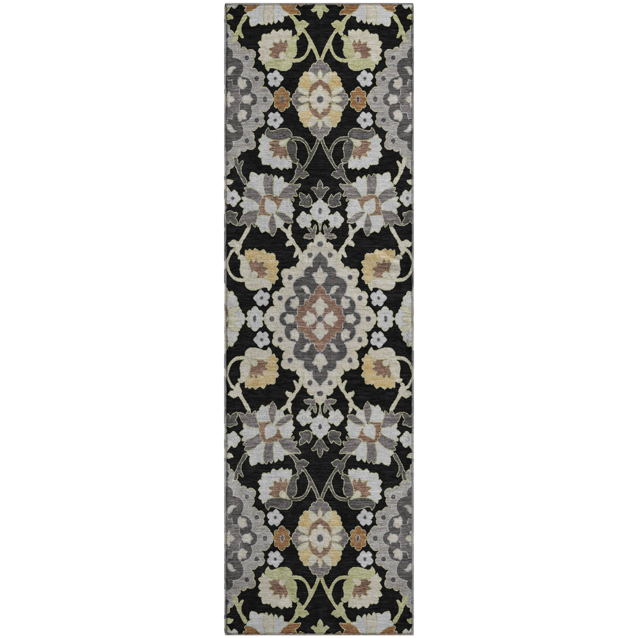 Lucerne Machine Washable Traditional Black Rug 2'3" x 7'6" #shape_Runner