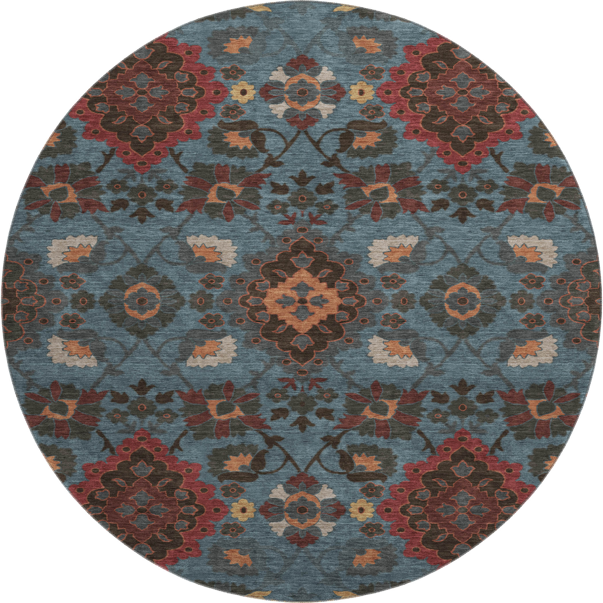 Lucerne Machine Washable Traditional Denim Blue Rug 8' x 8' #shape_Round