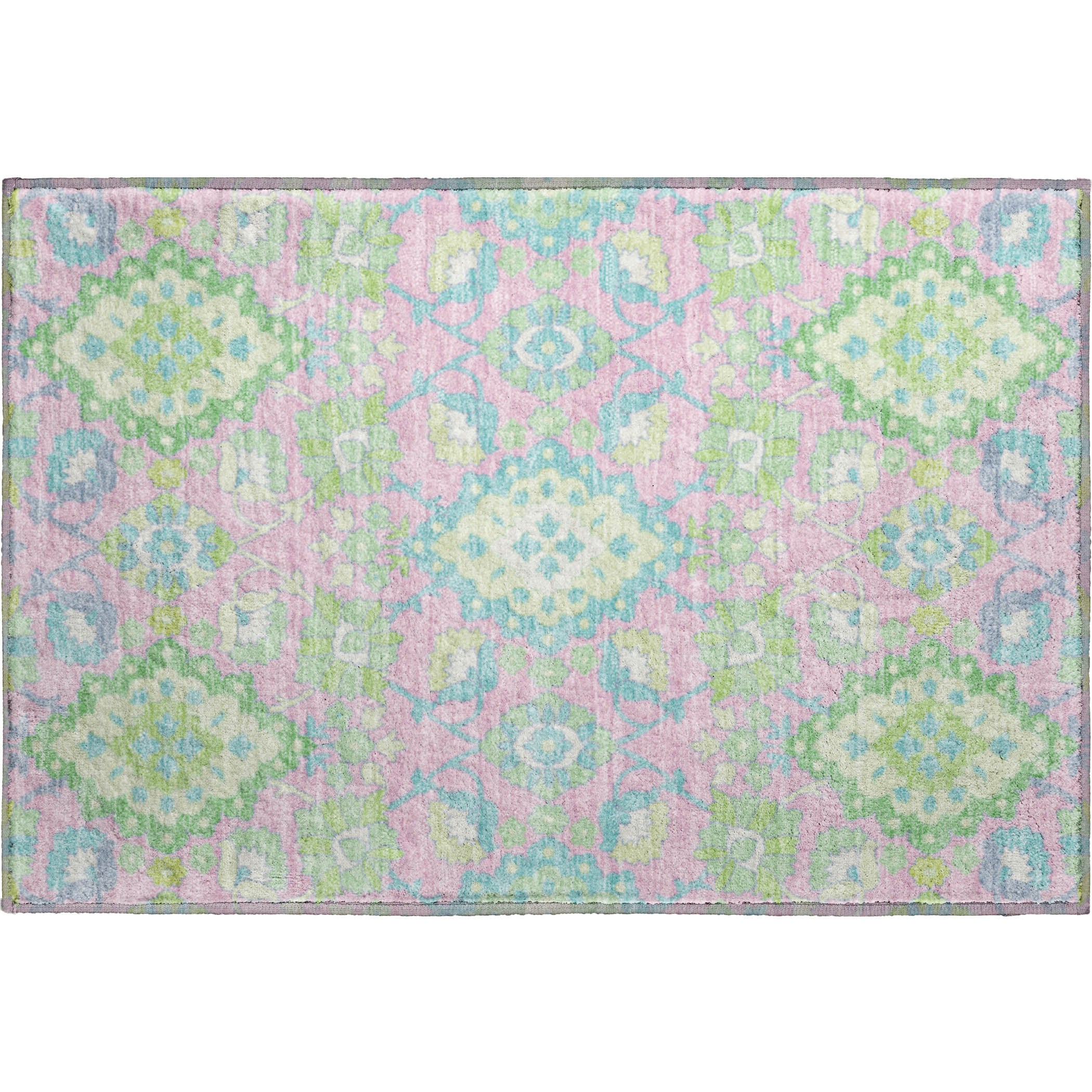 Lucerne Machine Washable Traditional Pink Rug 1'8" x 2'6" #shape_Rectangle