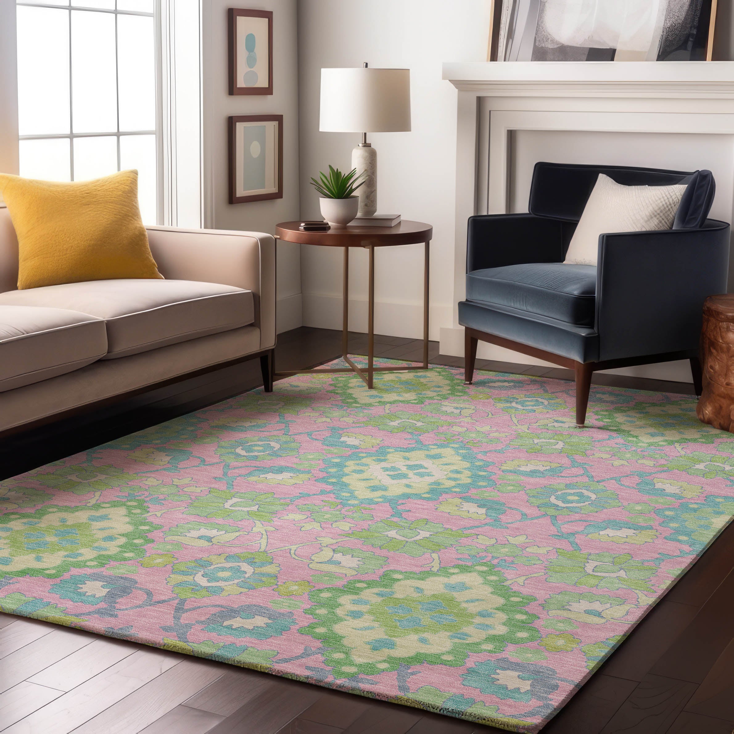 Lucerne Machine Washable Traditional Pink Rug 2'6" x 3'10" #shape_Rectangle