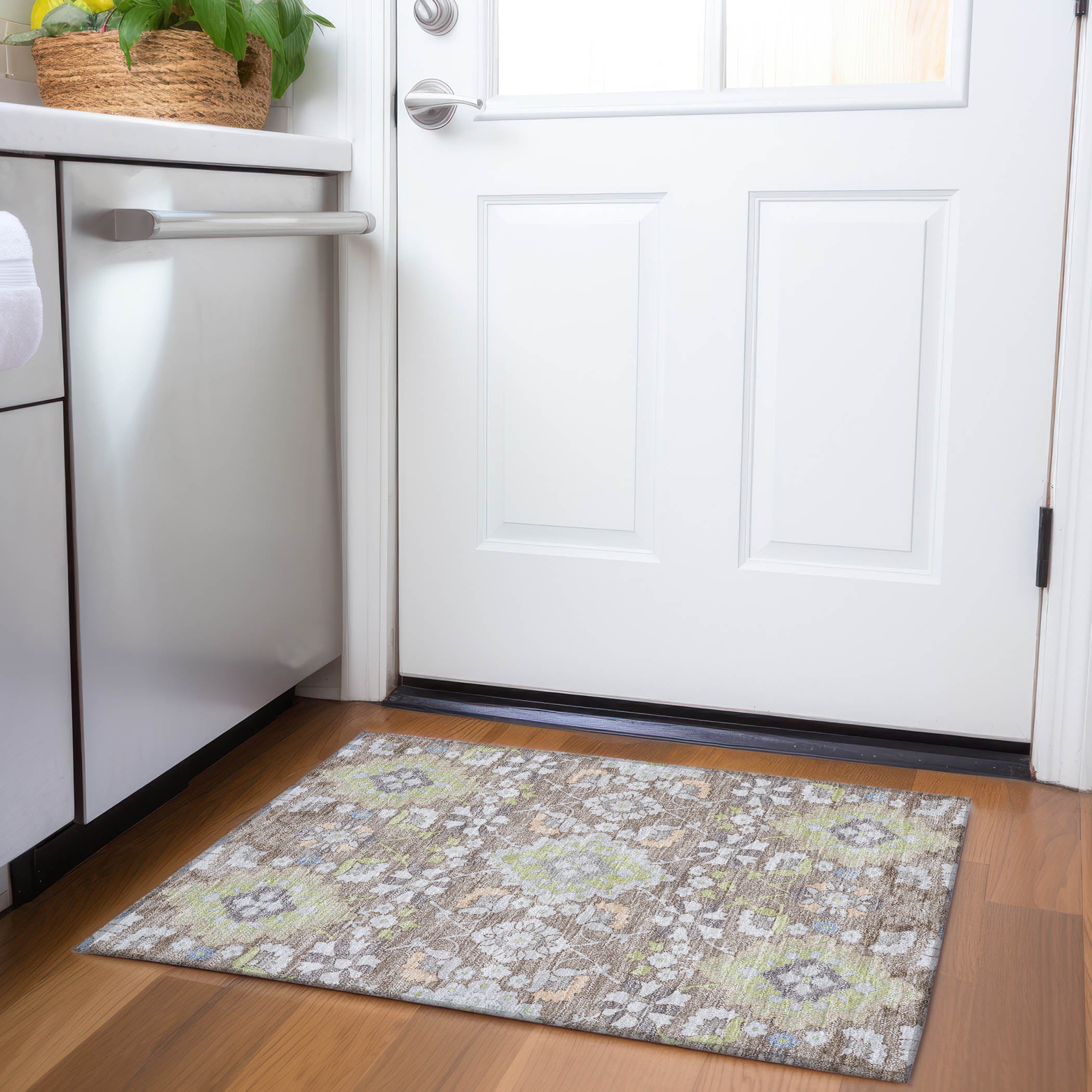 Lucerne Machine Washable Traditional Taupe Brown Rug 1'8" x 2'6" #shape_Rectangle