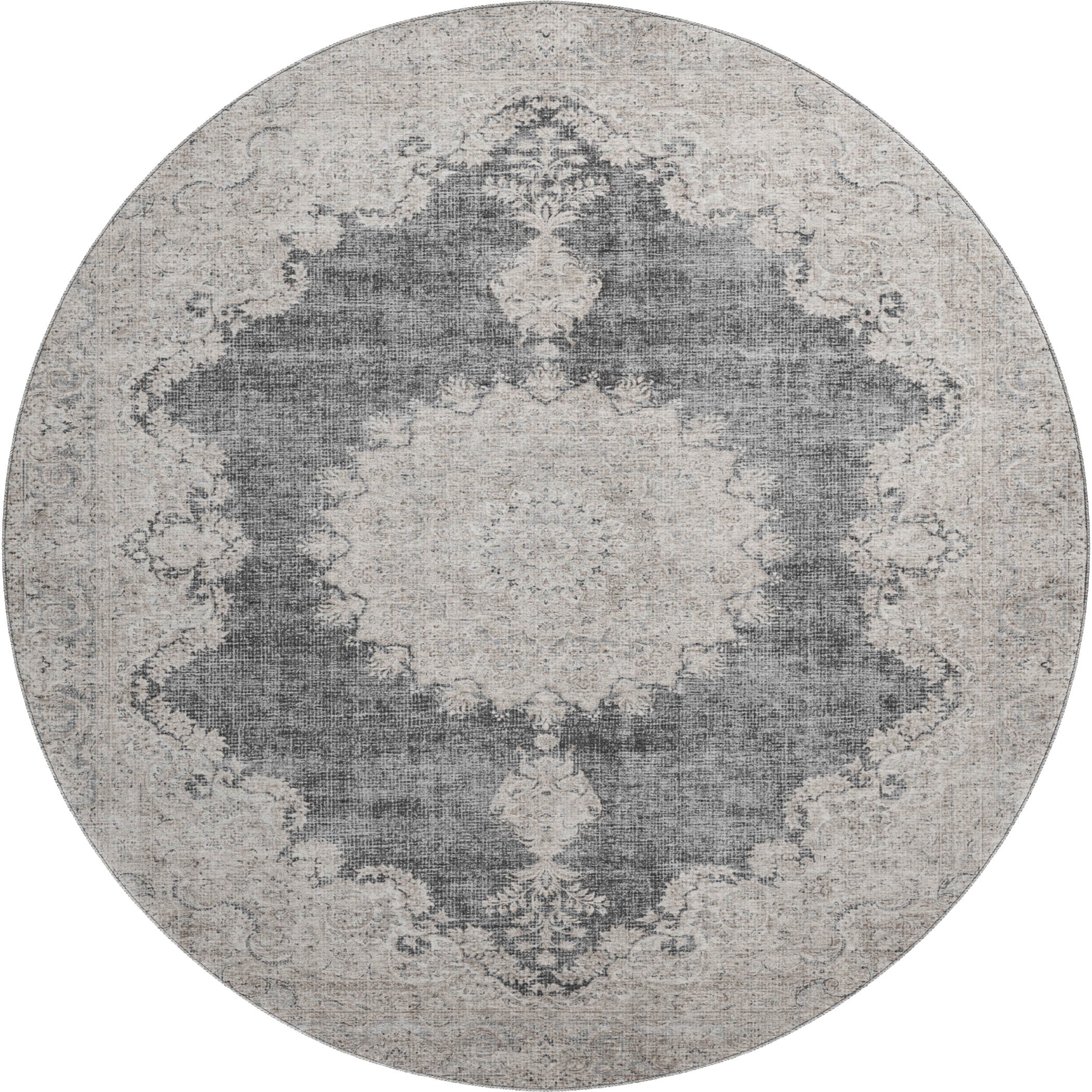 Queenstown Machine Washable Traditional Black Rug 8' x 8' #shape_Round