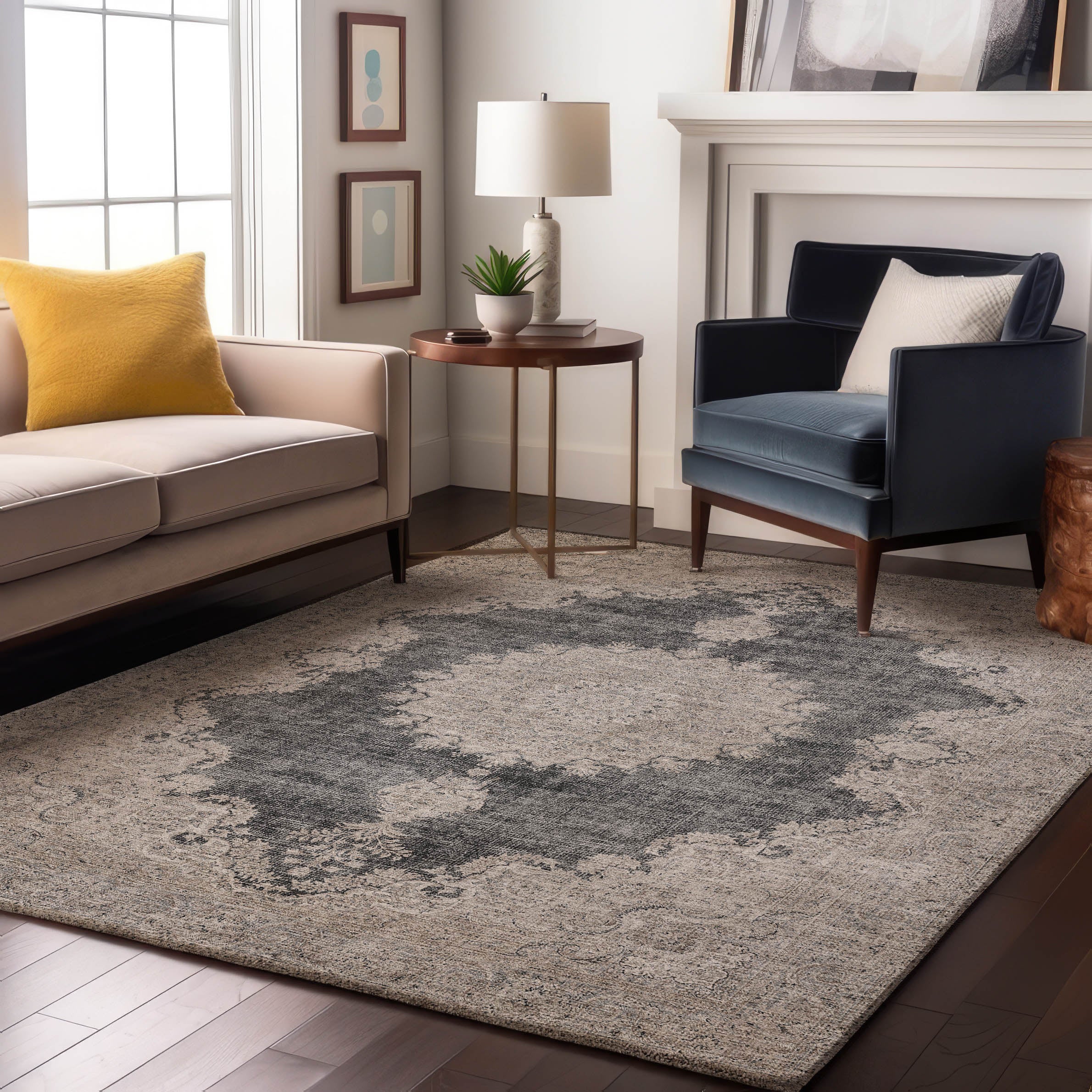 Queenstown Machine Washable Traditional Black Rug 2'6" x 3'10" #shape_Rectangle