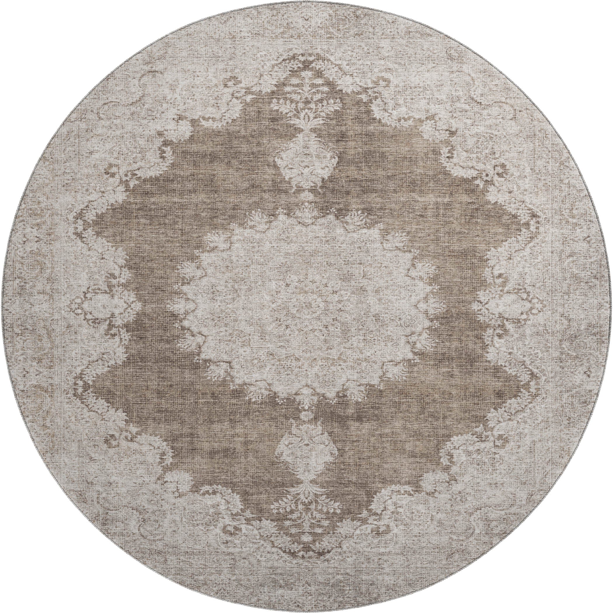 Queenstown Machine Washable Traditional Brown Rug 8' x 8' #shape_Round