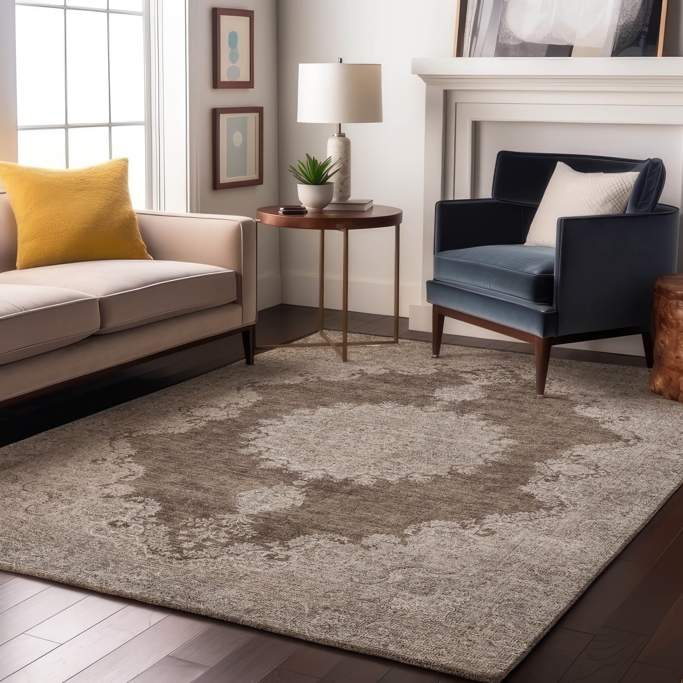 Queenstown Machine Washable Traditional Brown Rug 2'6" x 3'10" #shape_Rectangle