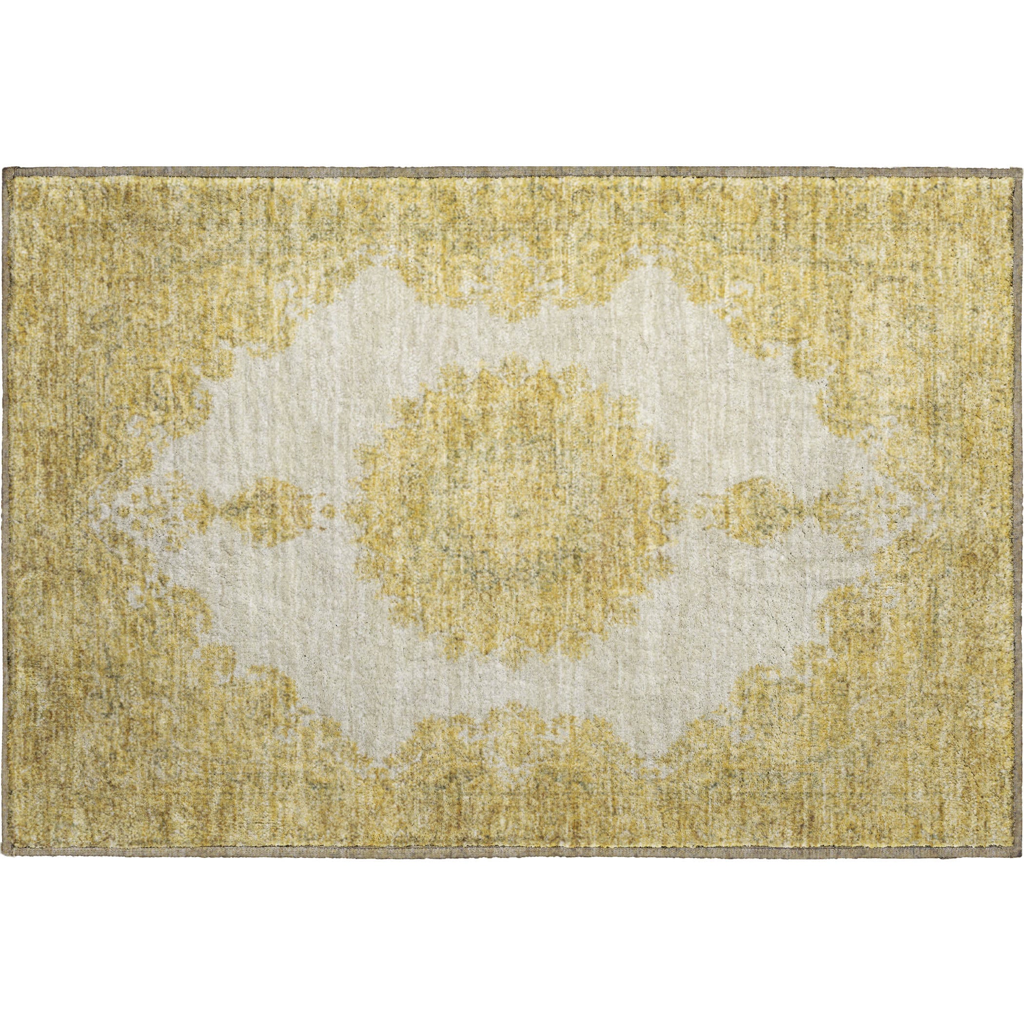 Queenstown Machine Washable Traditional Gold Rug 1'8" x 2'6" #shape_Rectangle