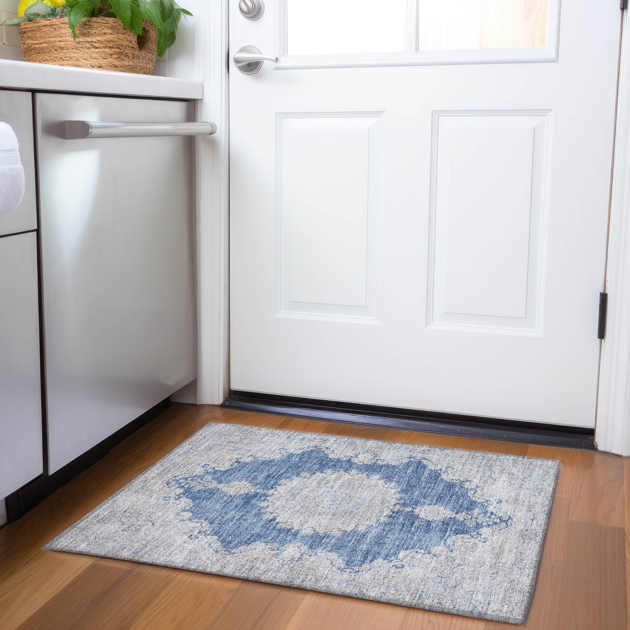 Queenstown Machine Washable Traditional Navy Blue Rug 1'8" x 2'6" #shape_Rectangle