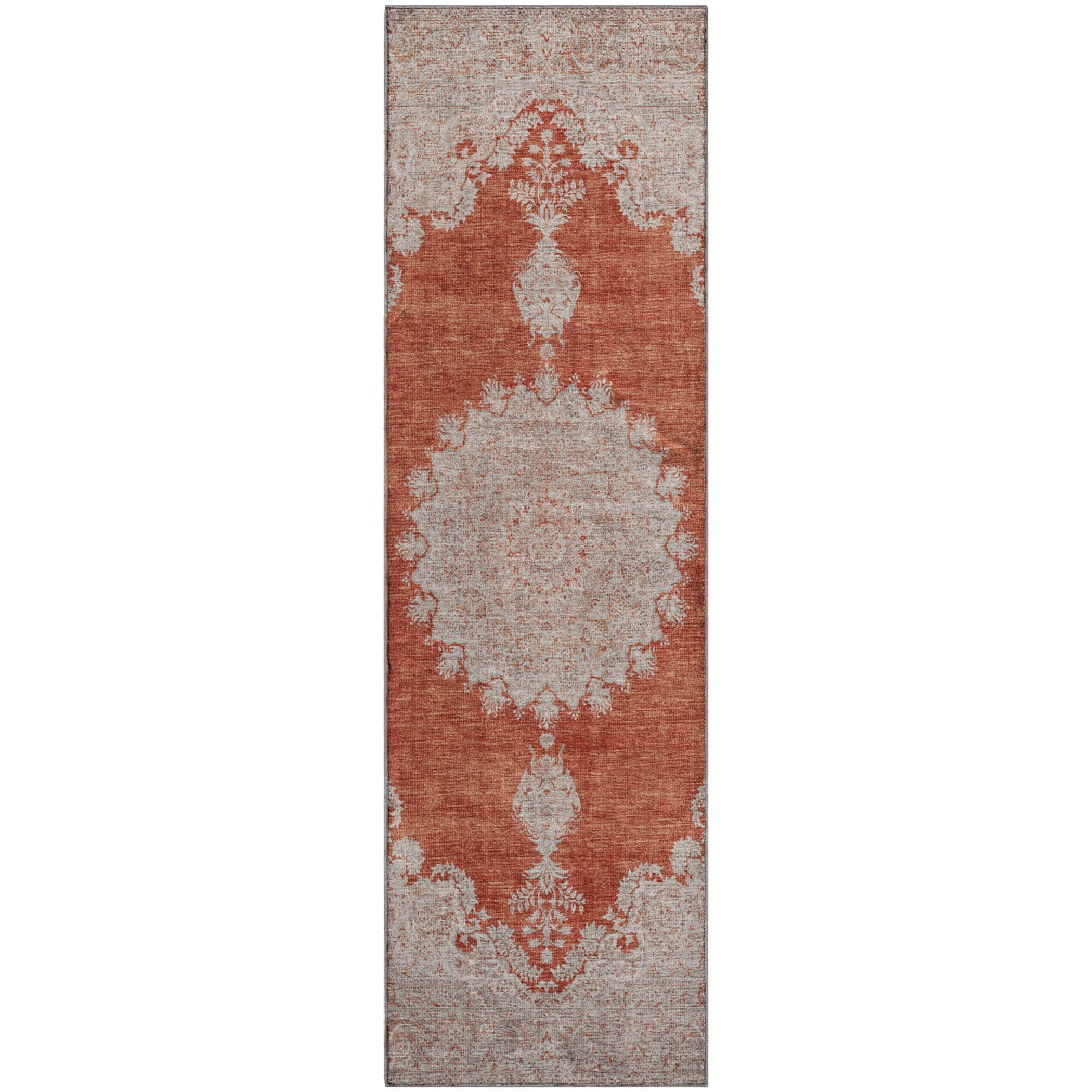 Queenstown Machine Washable Traditional Rust Orange Rug 2'3" x 7'6" #shape_Runner