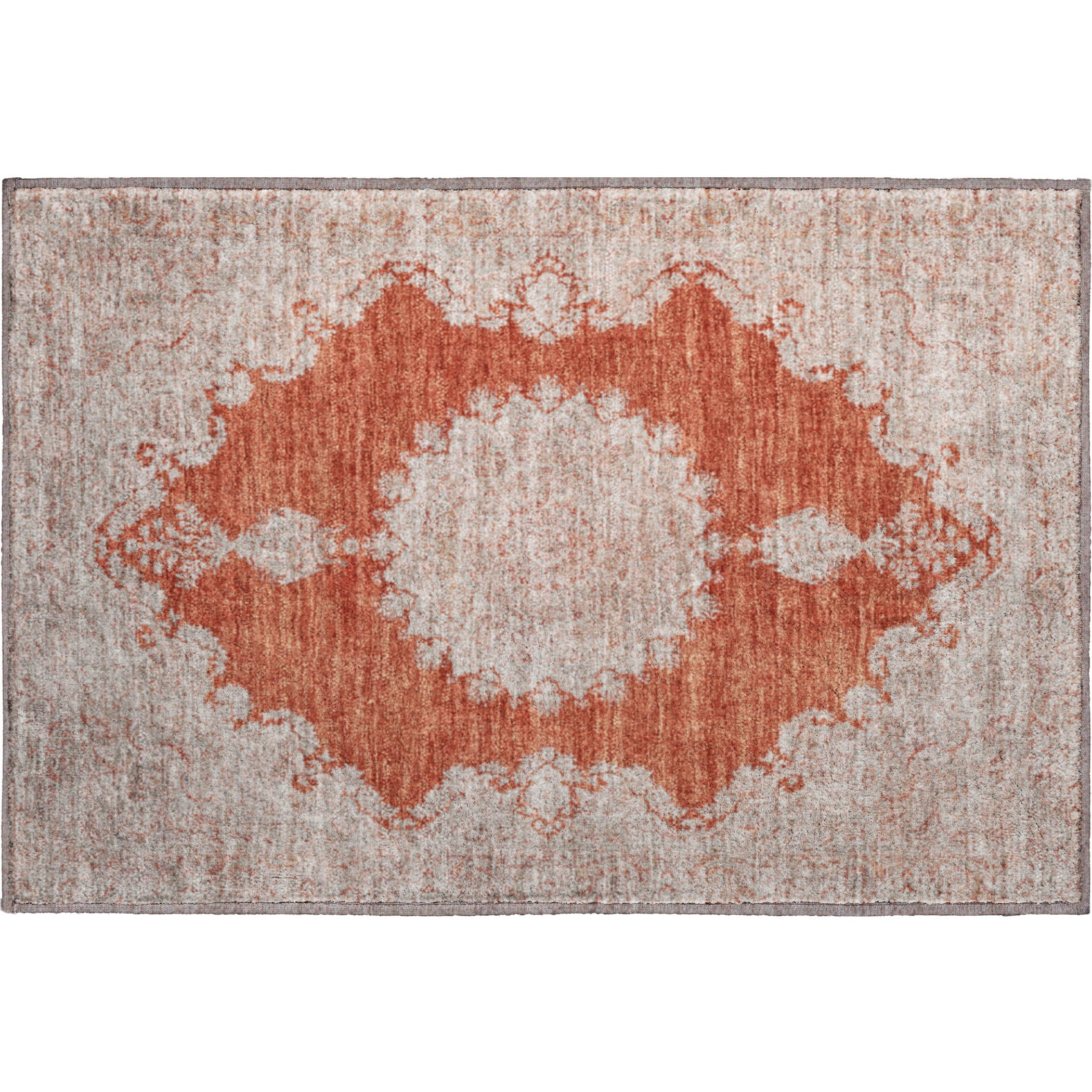 Queenstown Machine Washable Traditional Rust Orange Rug 1'8" x 2'6" #shape_Rectangle