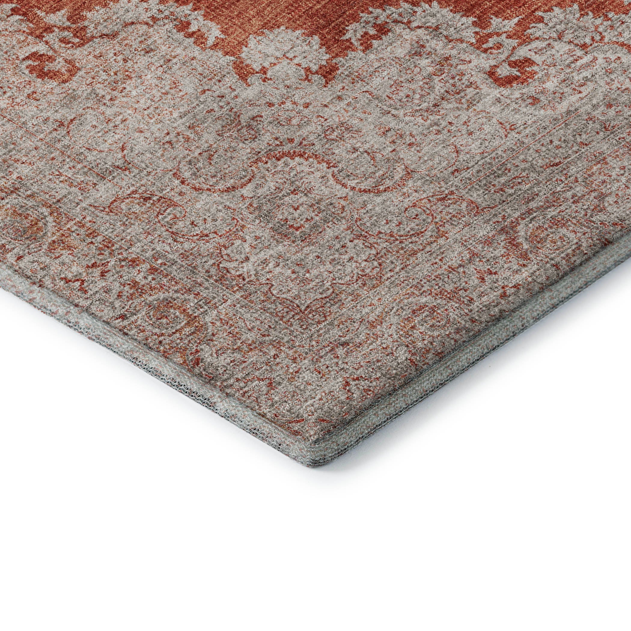 Queenstown Machine Washable Traditional Rust Orange Rug 1'8" x 2'6" #shape_Rectangle