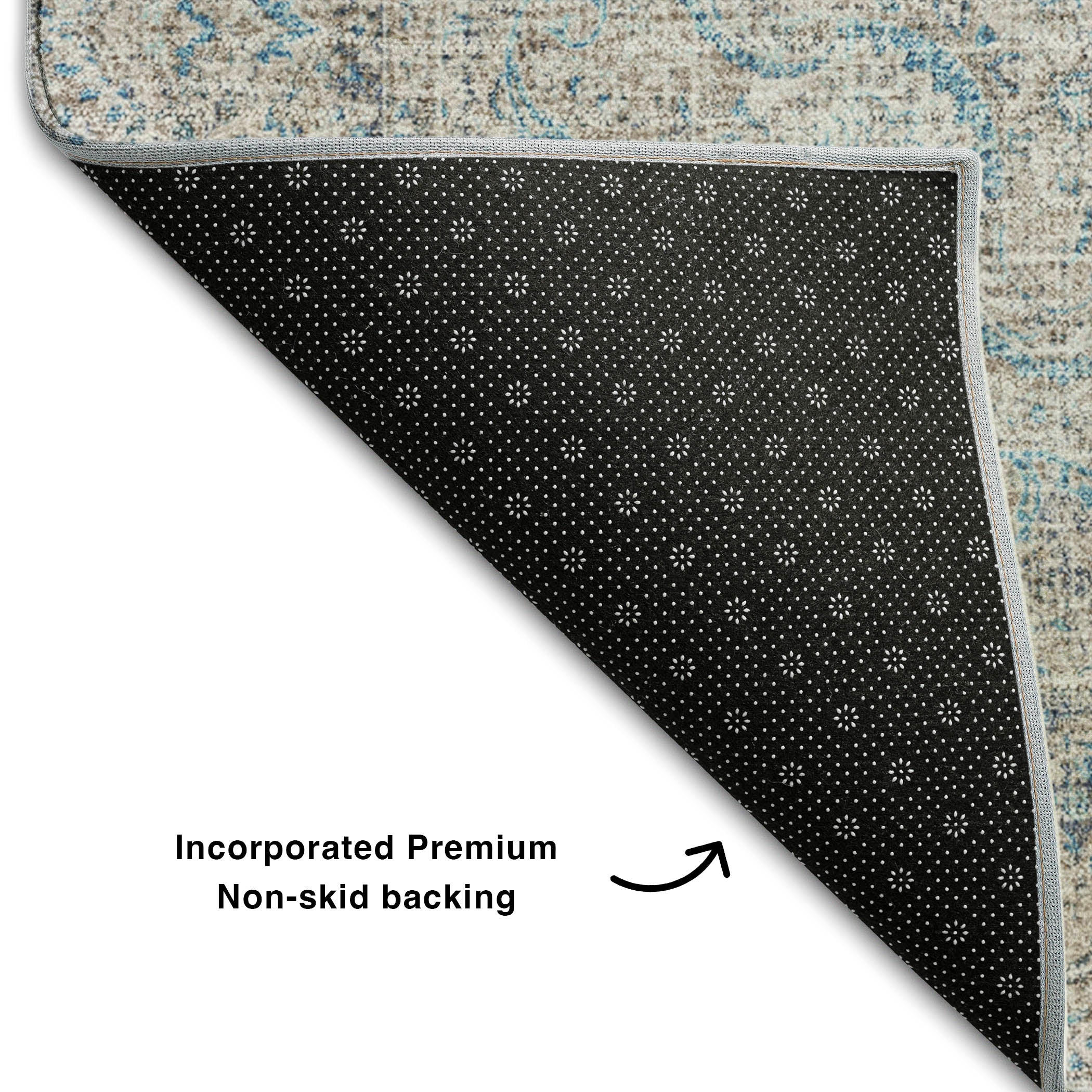 Queenstown Machine Washable Traditional Teal Rug 1'8" x 2'6" #shape_Rectangle