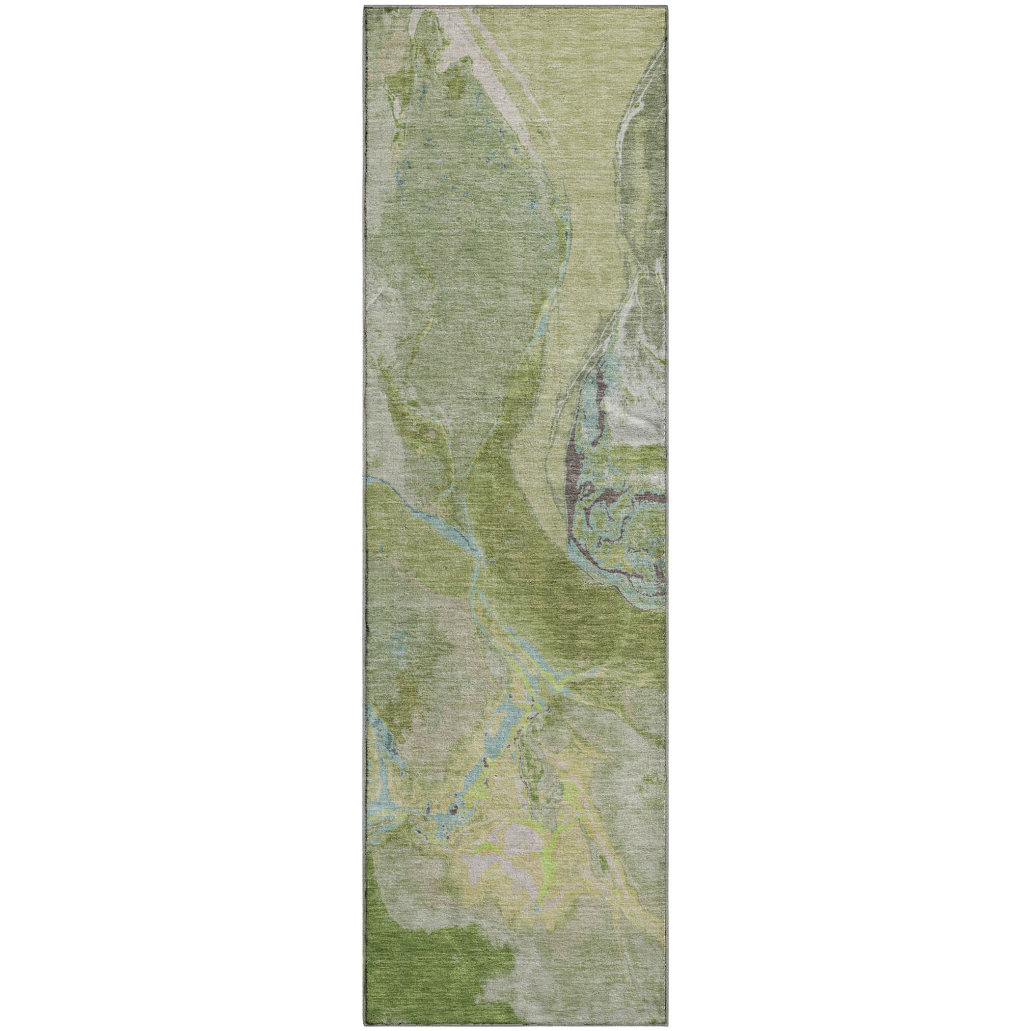 Seville Machine Washable Transitional Green Rug 2'3" x 7'6" #shape_Runner