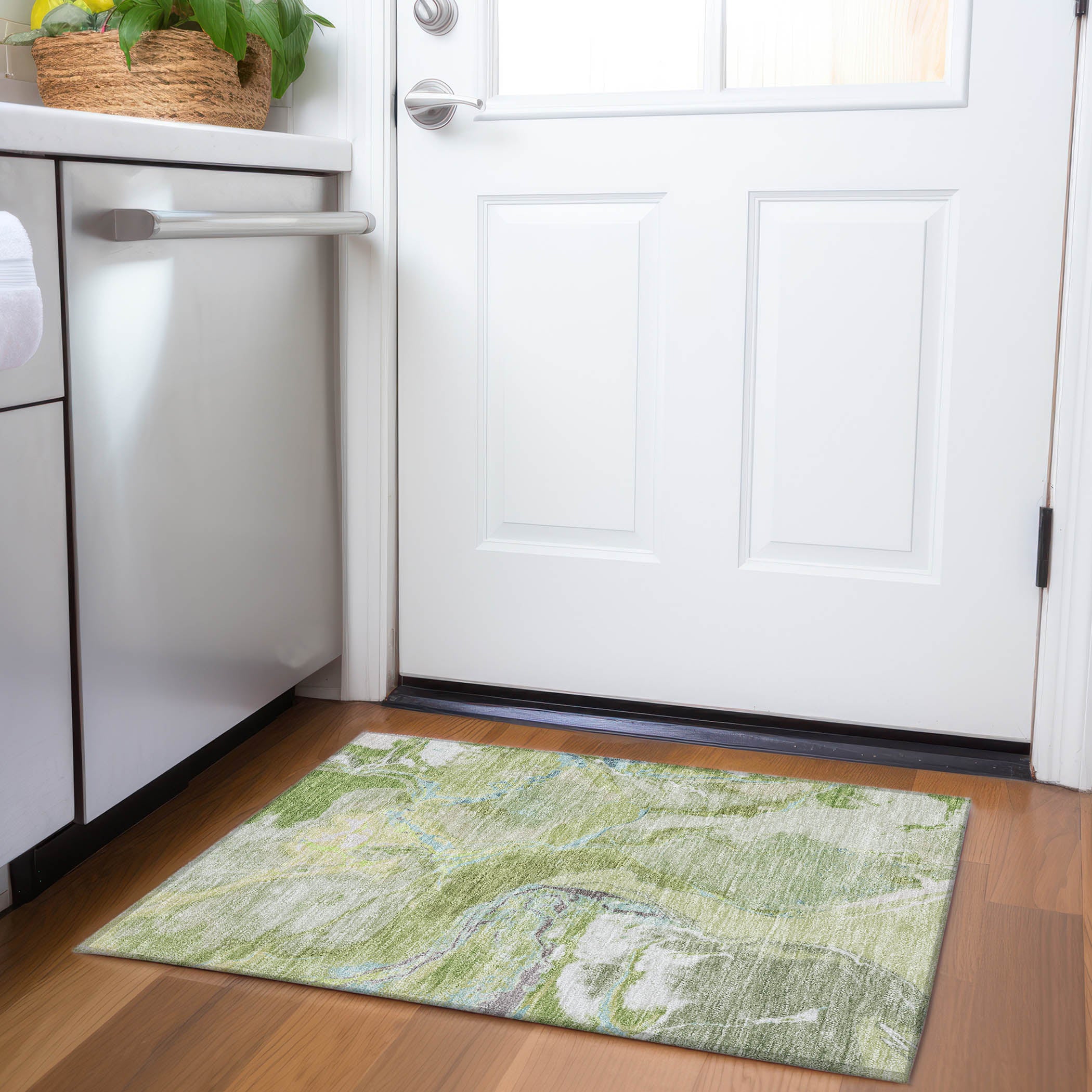 Seville Machine Washable Transitional Green Rug 1'8" x 2'6" #shape_Rectangle