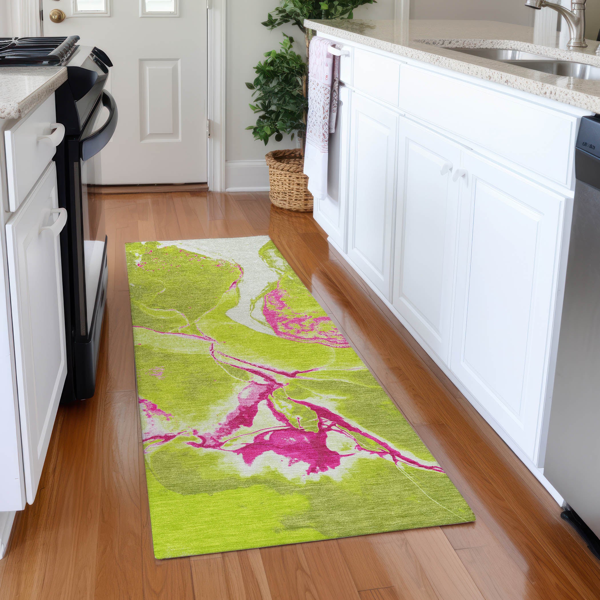 Seville Machine Washable Transitional Lime Green Rug 2'3" x 7'6" #shape_Runner